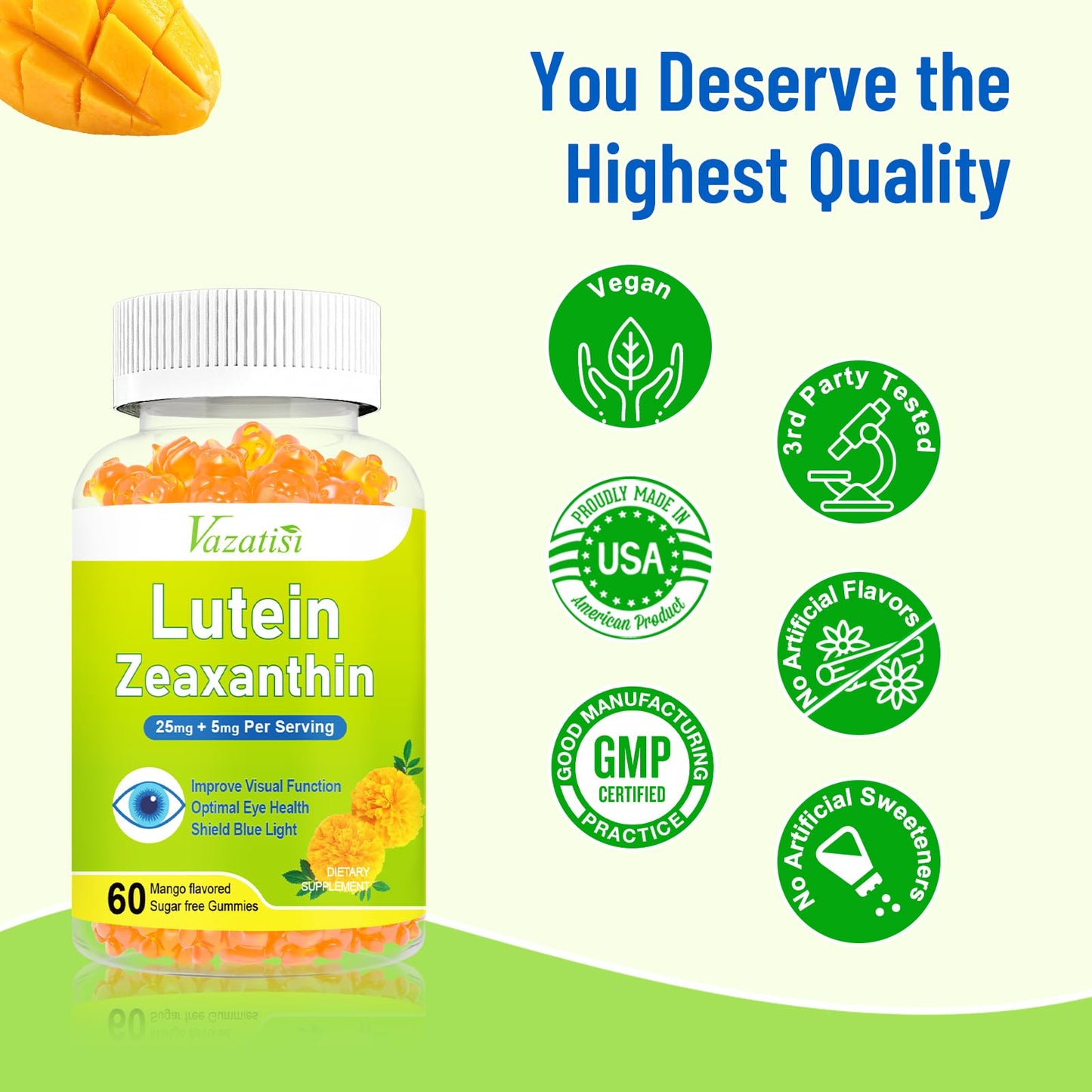 Vazatisi Eye Vitamins Lutein & Zeaxanthin Gummies Mango Flavored, 60 Count