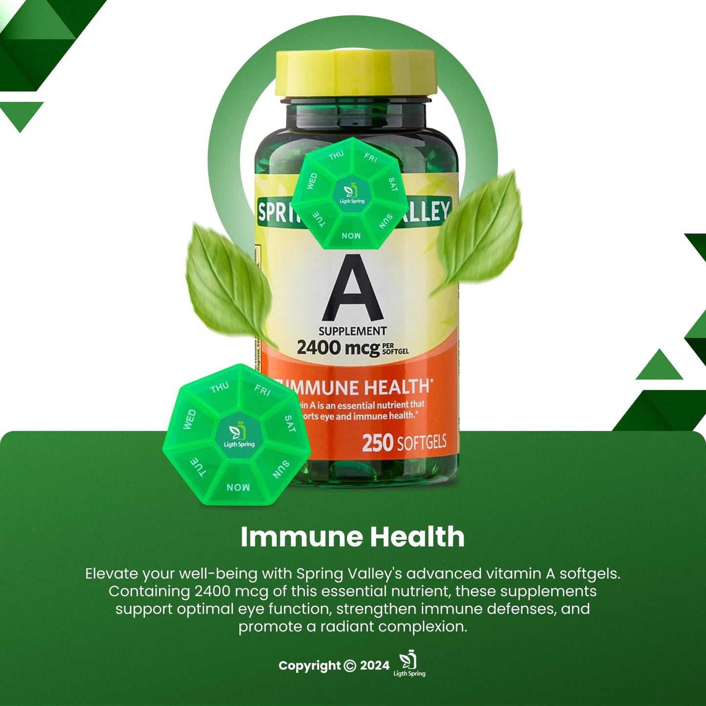 LightSpring Vitamin A Supplement 2400 mcg, 250 Softgels