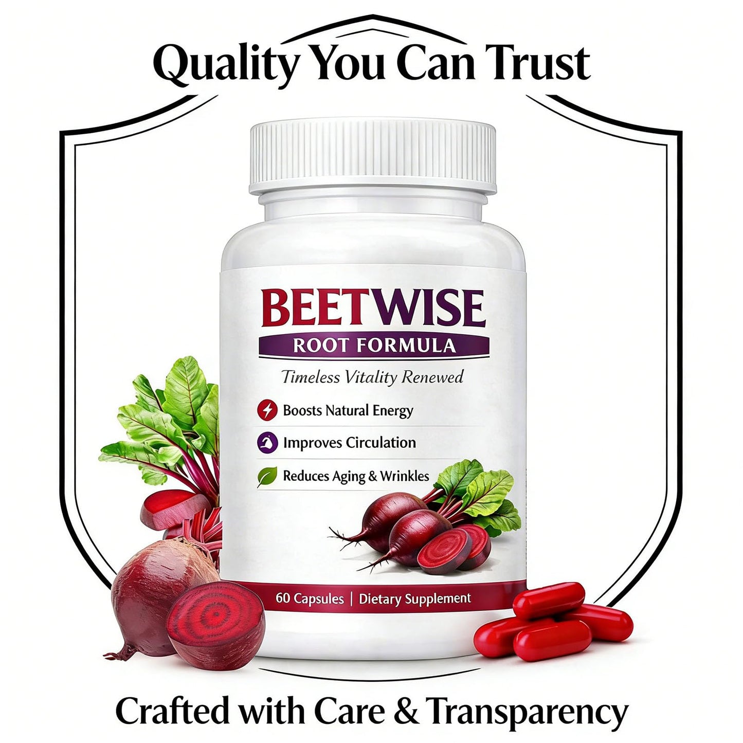 BEETWISE Root Formula Beet Root Capsules, 60 Count