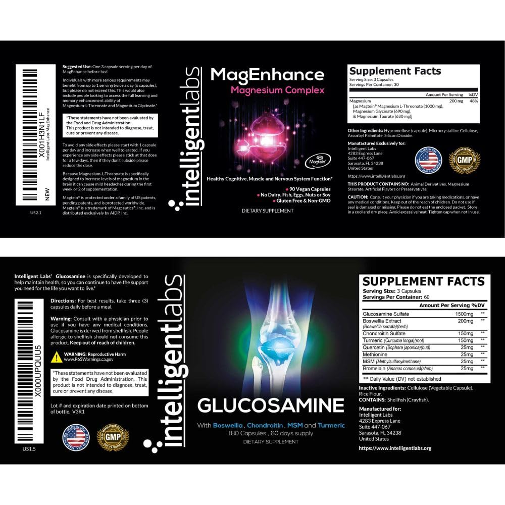 Intelligent Labs MagEnhance Triple Magnesium Complex + Glucosamine & Chondroitin Joint Care Complex Capsule, 120 Count
