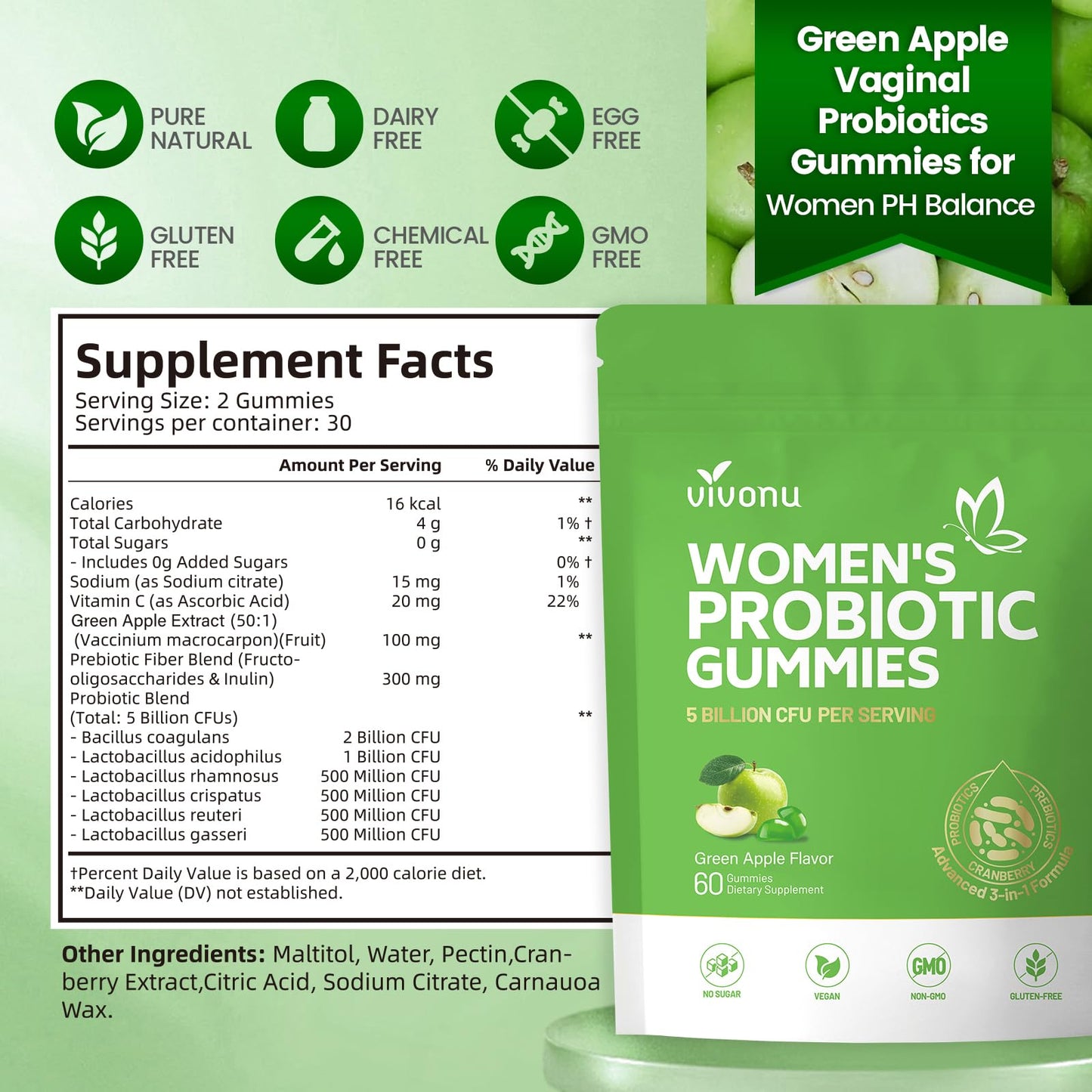VivoNu Viginal Probiotic for Women Gummies 240 Count