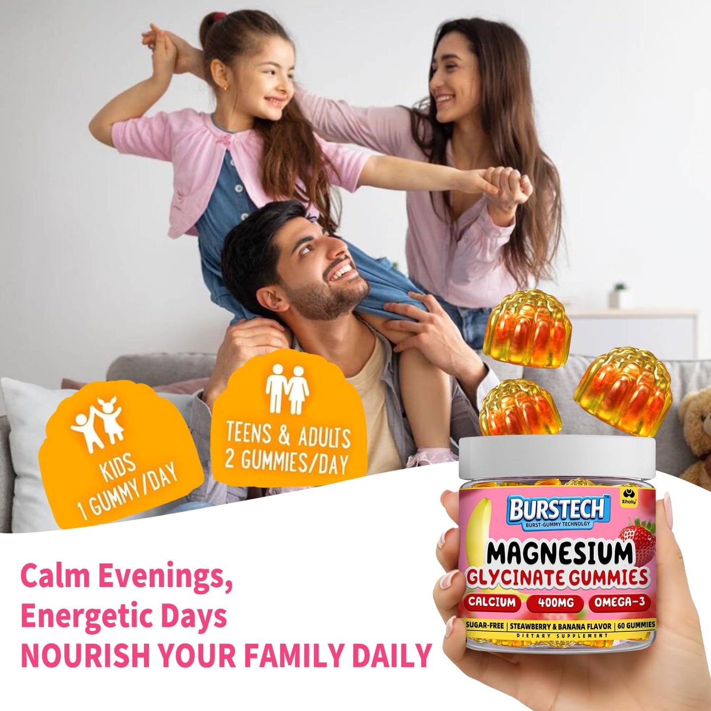 XIHOLIY Magnesium Glycinate Gummies 400mg, Gummy, 60 Count