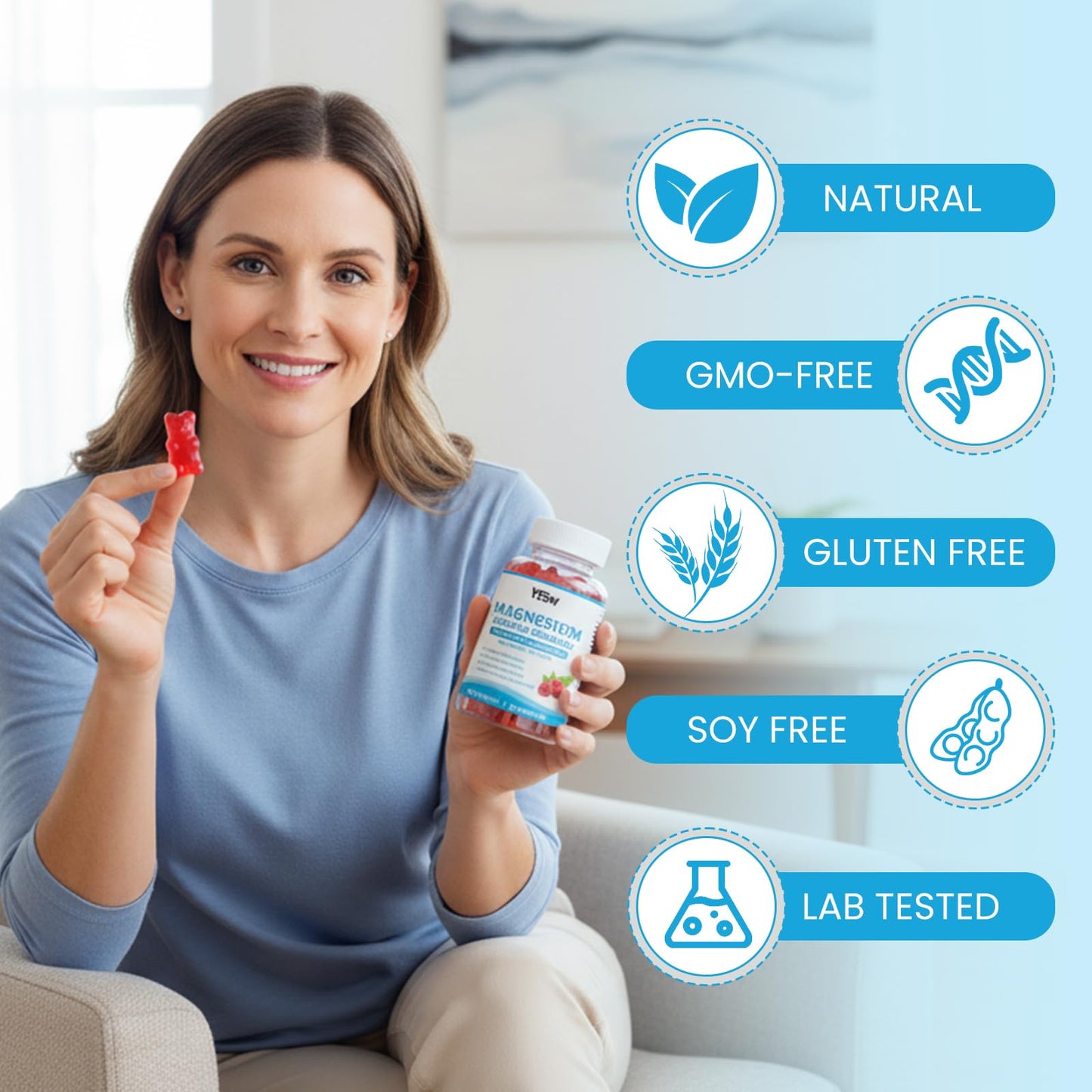 YXSW Magnesium Complex Gummies 8 Elemental 1000mg, Raspberry Flavor, 120 Gummies, Vegan Non-GMO, Supports Bones, Muscle & Nerve Health