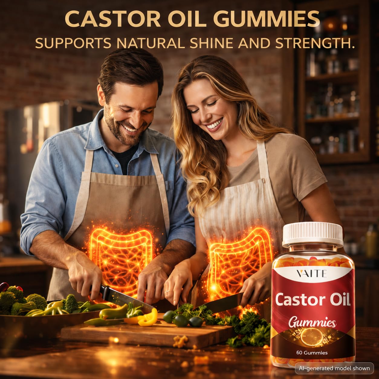VAITE Castor Oil Gummies 1000mg, 60 Chewables
