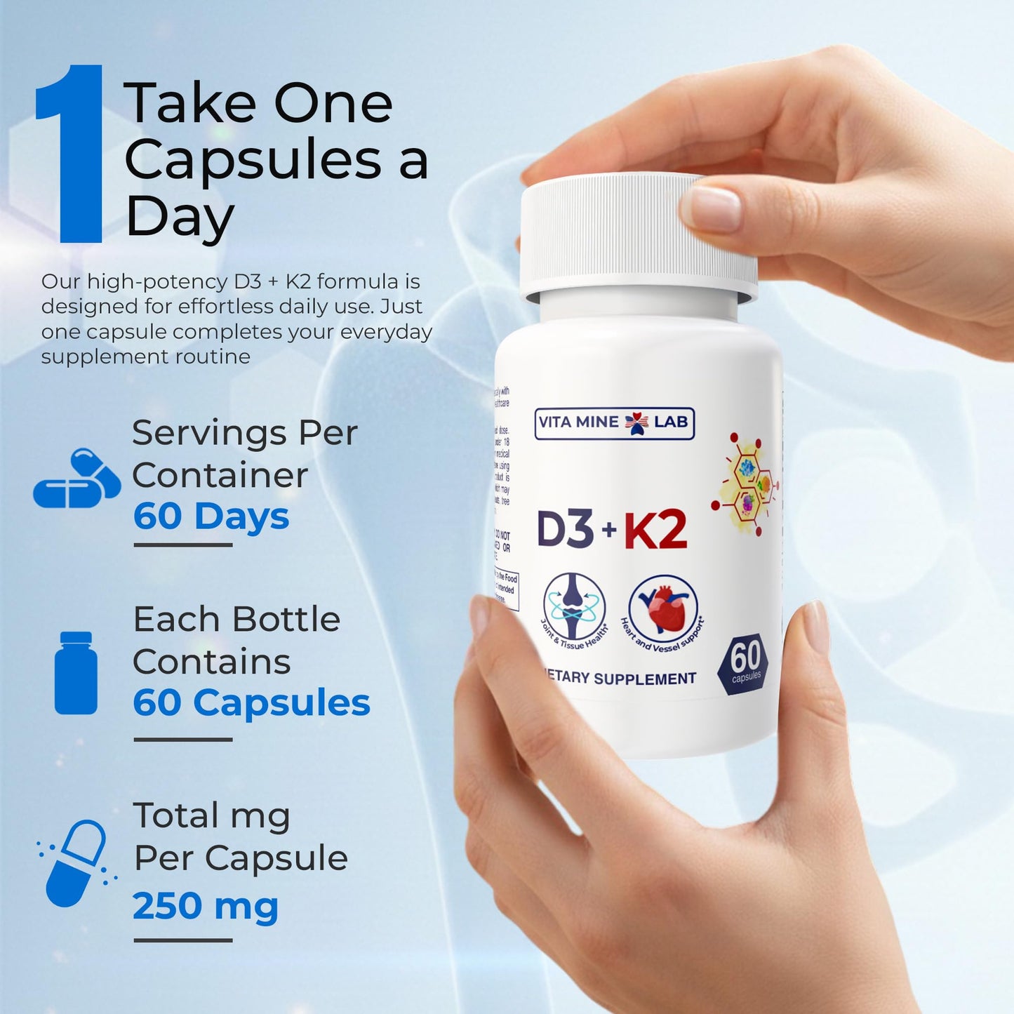 VITA MINE LAB Vitamin D3 + K2 Capsule 60 Count