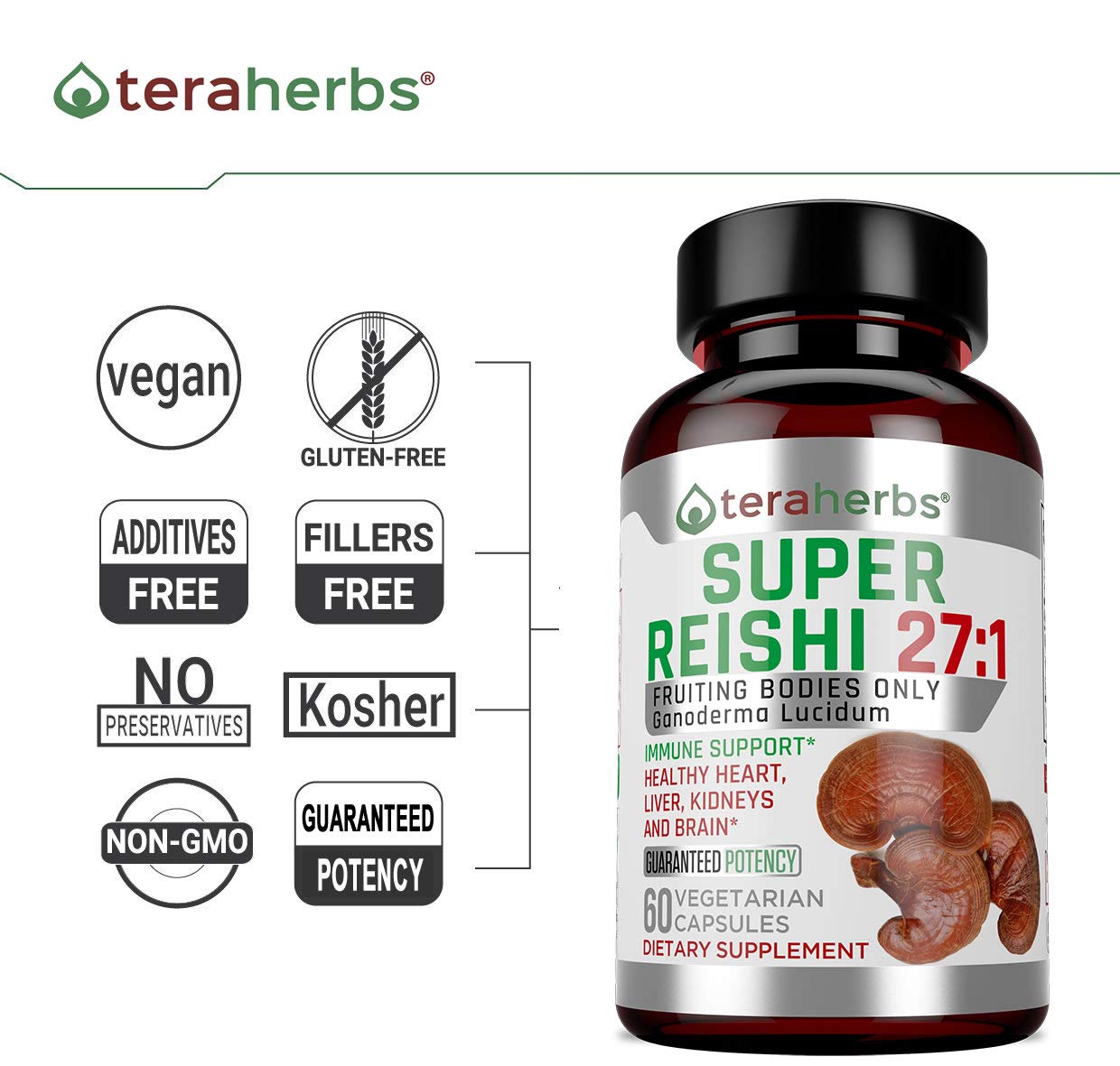 teraherbs Organic Reishi Mushroom Extract Capsules 60 Count