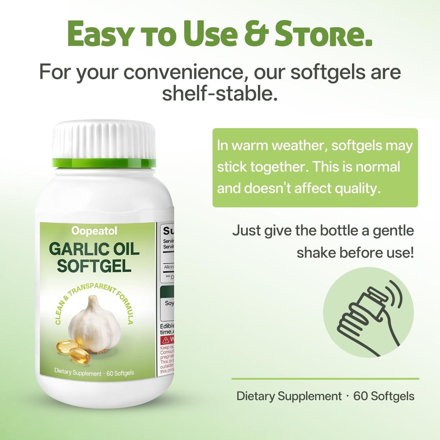 Oopeatol Garlic Oil Softgels with Naturally Derived Allicin, 60 Softgels