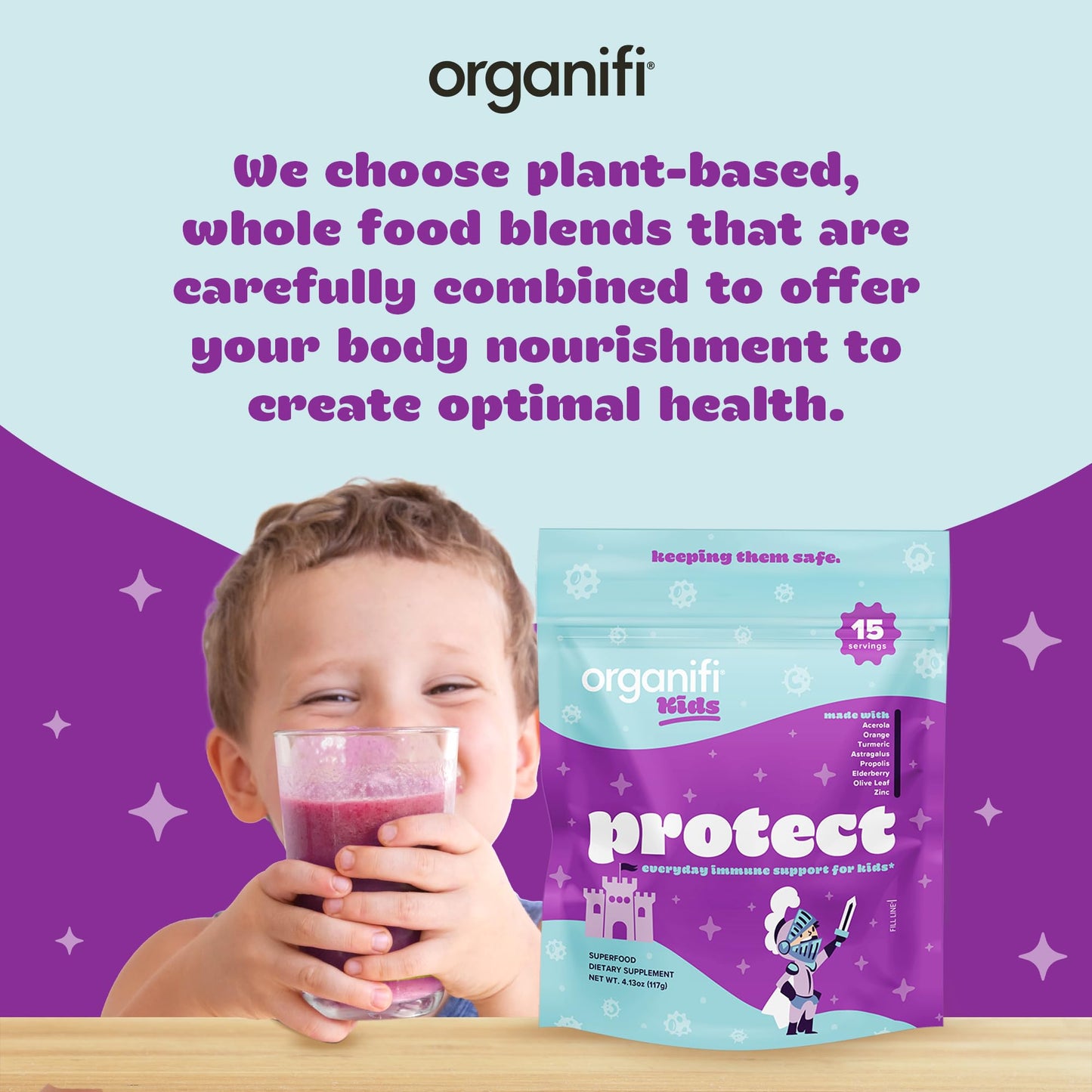 Organifi Kids Protect Everyday Immune Support Powder, 15 Servings