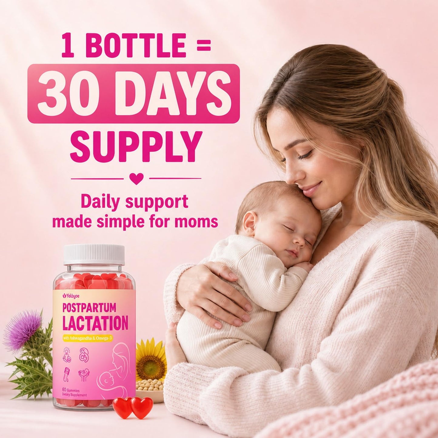 YEKBYOE Lactation Support Gummies with DHA, Moringa & Milk Thistle for Breastfeeding Moms, 420 Gummies