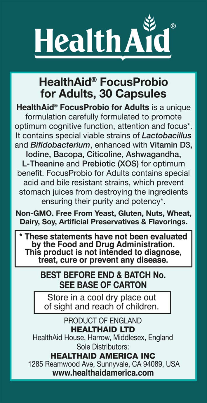 HealthAid FocusProbio for Adults Gut-Brain Support Probiotic Tablet, 60 Count