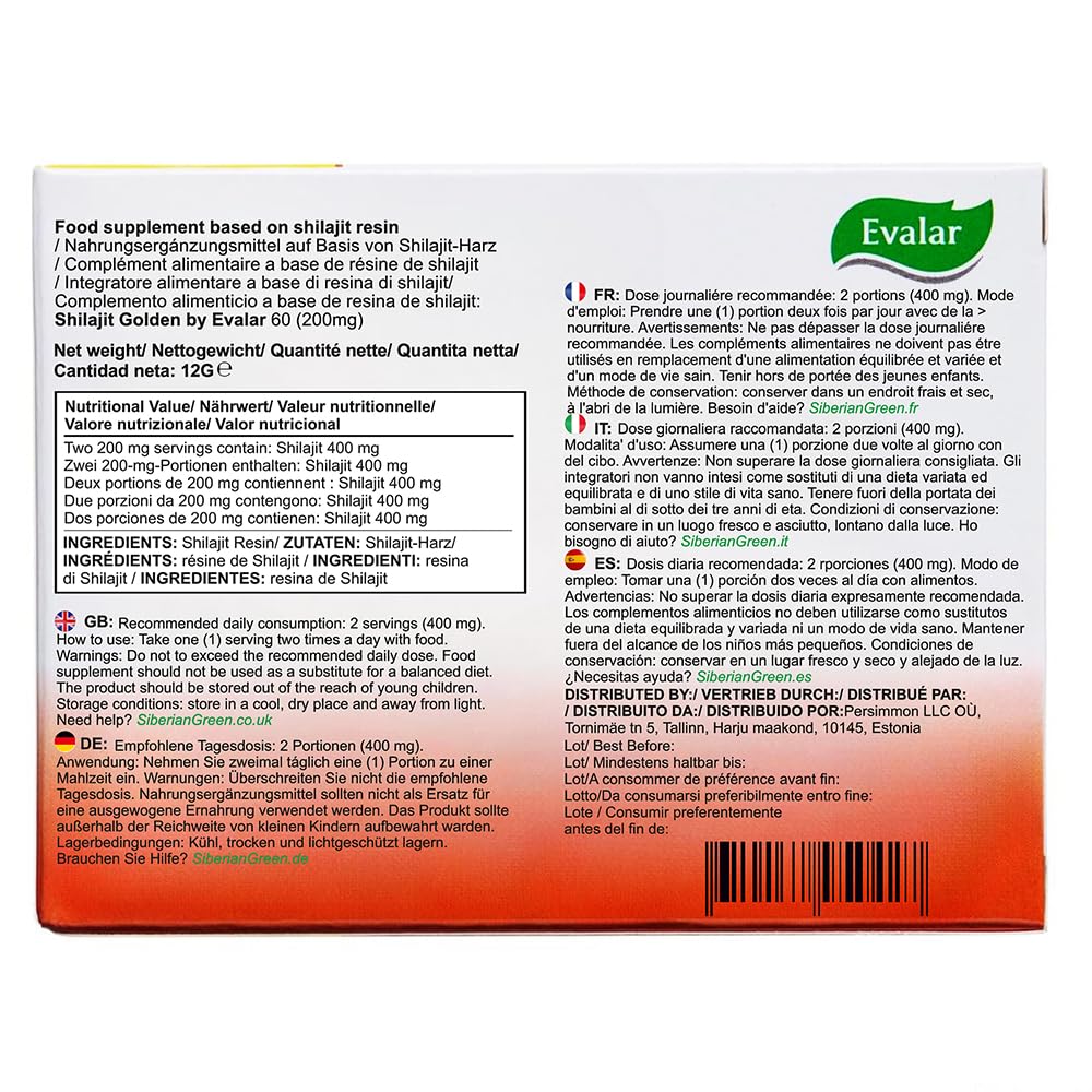 Evalar Shilajit Golden Siberian Altai 60 Capsules