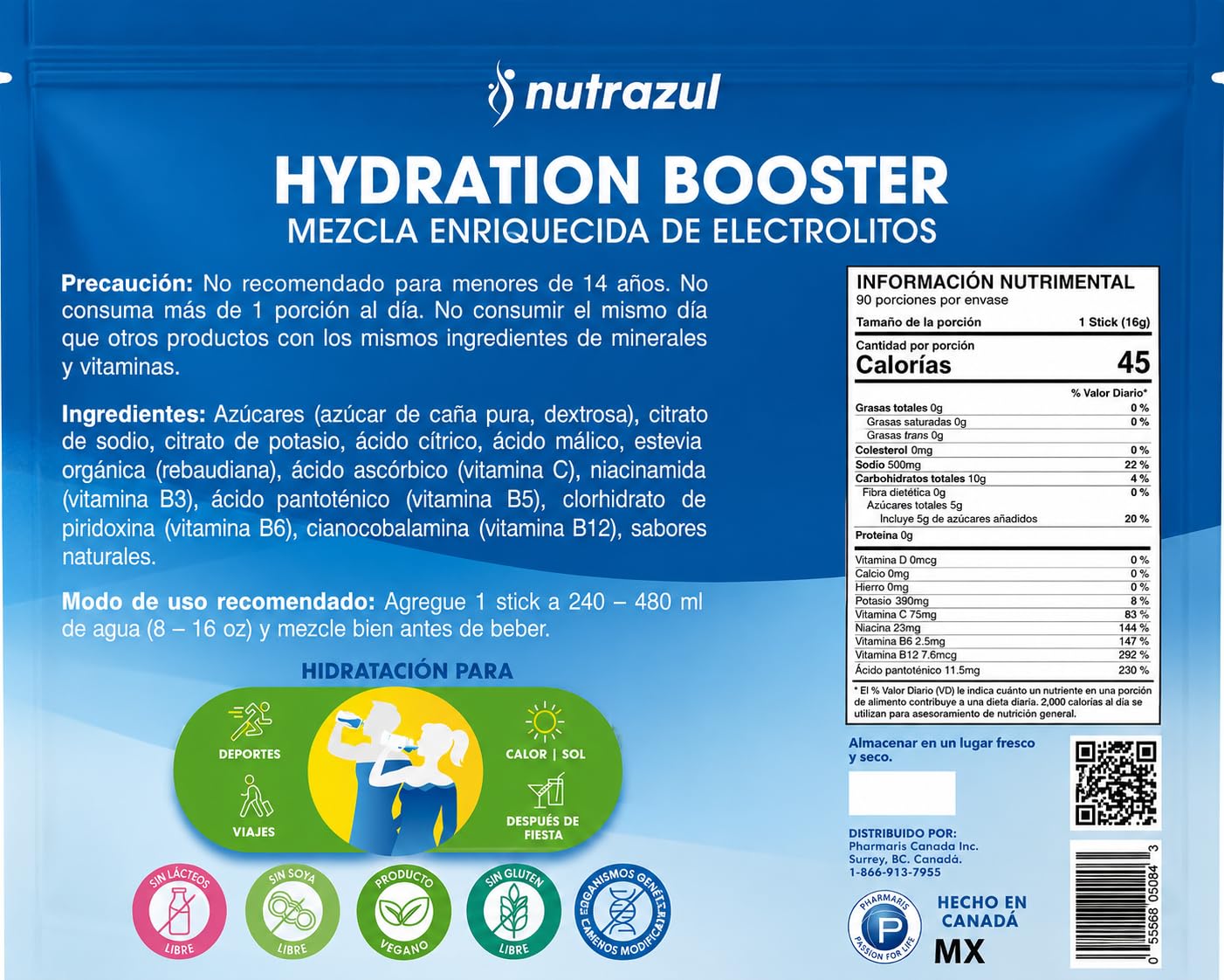 Nutrazul Hydration Booster Electrolytes Powder Sticks, Lemon Lime Flavor, 90 Sticks