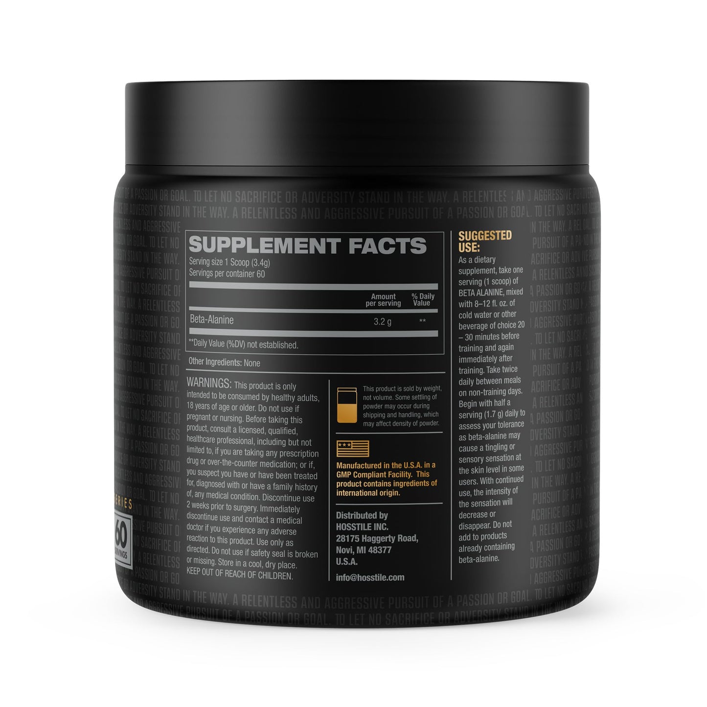 HOSSTILE Beta-Alanine Powder 7.19 Ounce