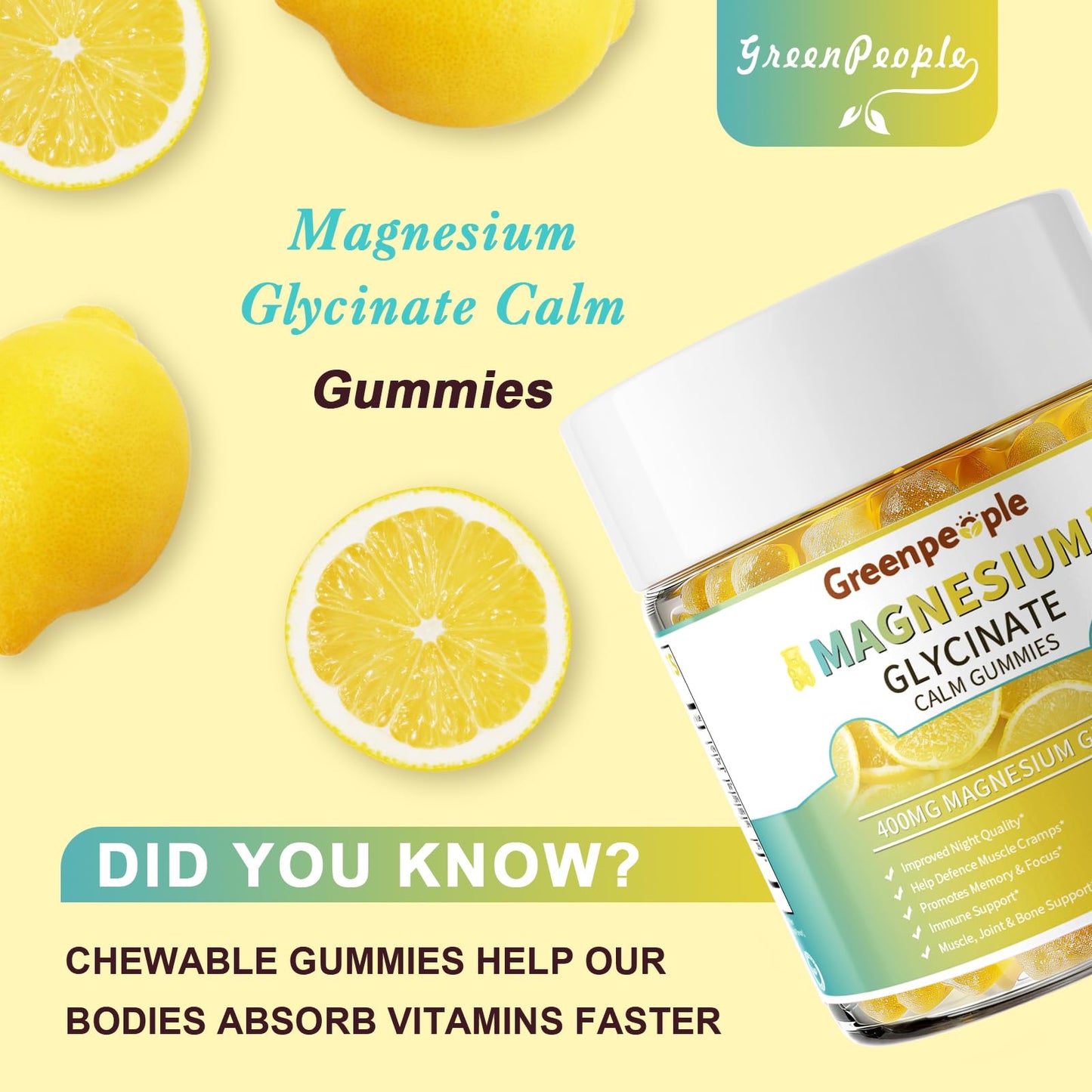 GREENPEOPLE Magnesium Glycinate Gummies 400mg - 60 Count