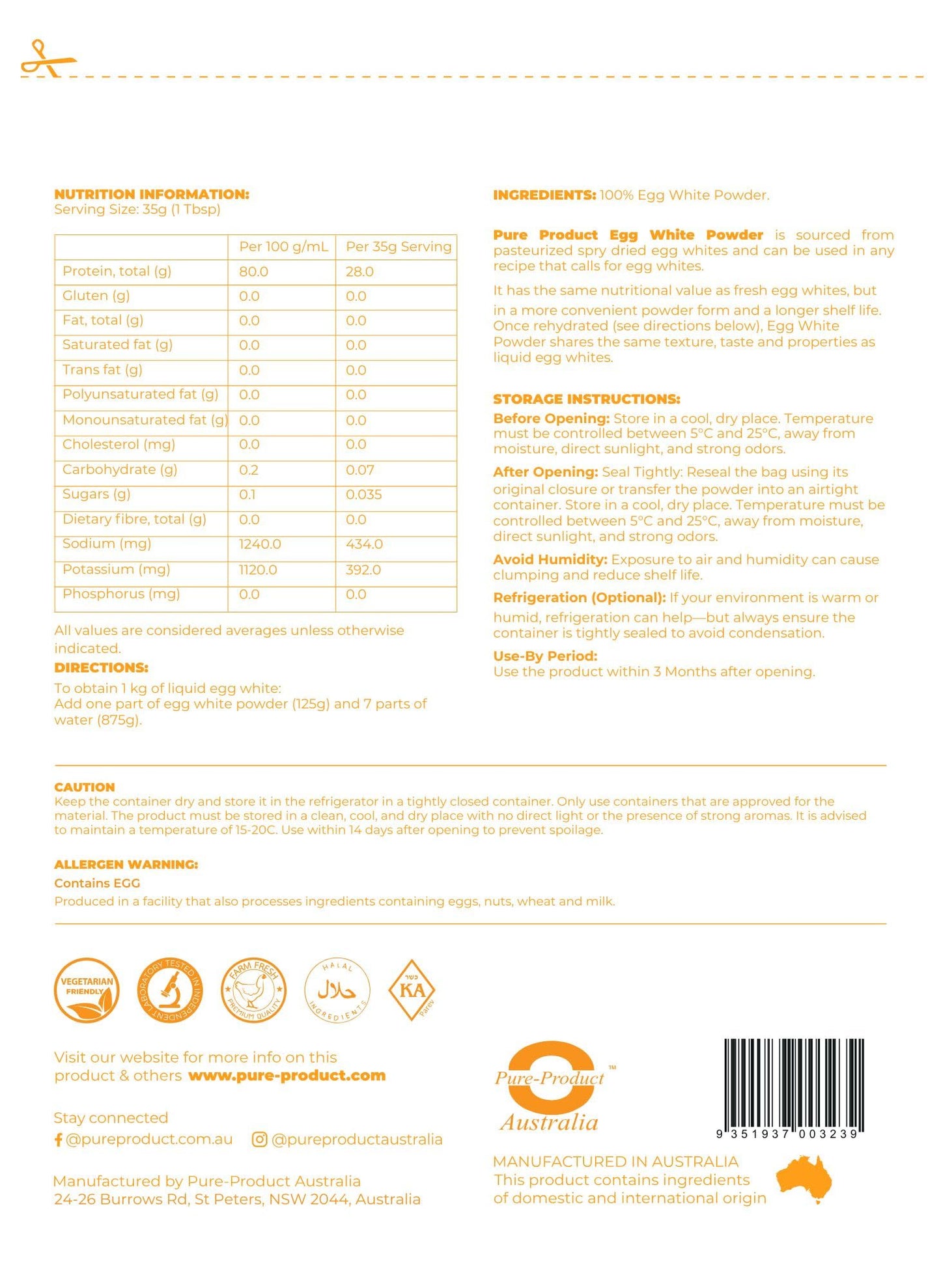 Pure Product Australia Egg White Protein Powder 35.274
