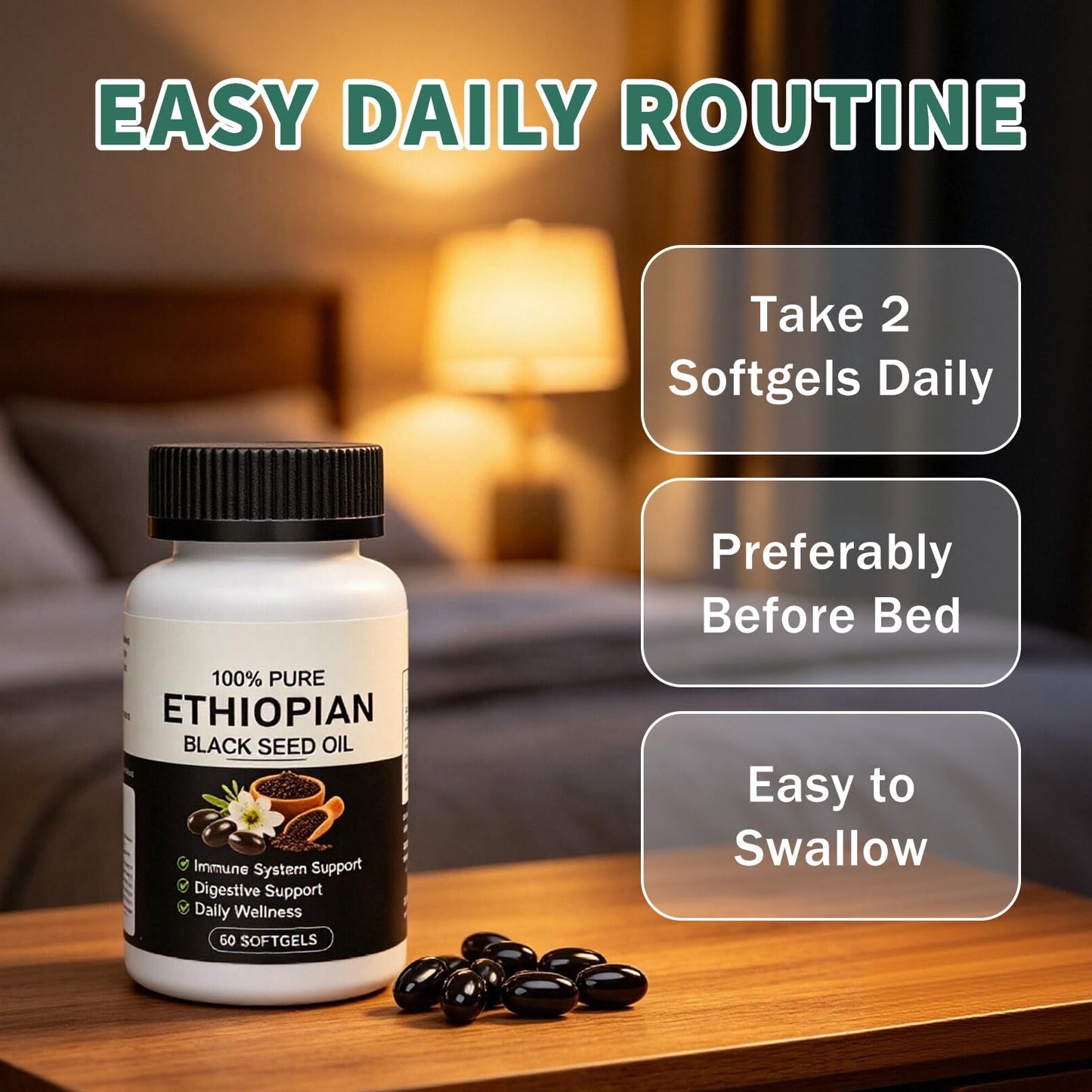 Aaenouicfs Ethiopian Black Seed Oil Softgels, 60 Capsules