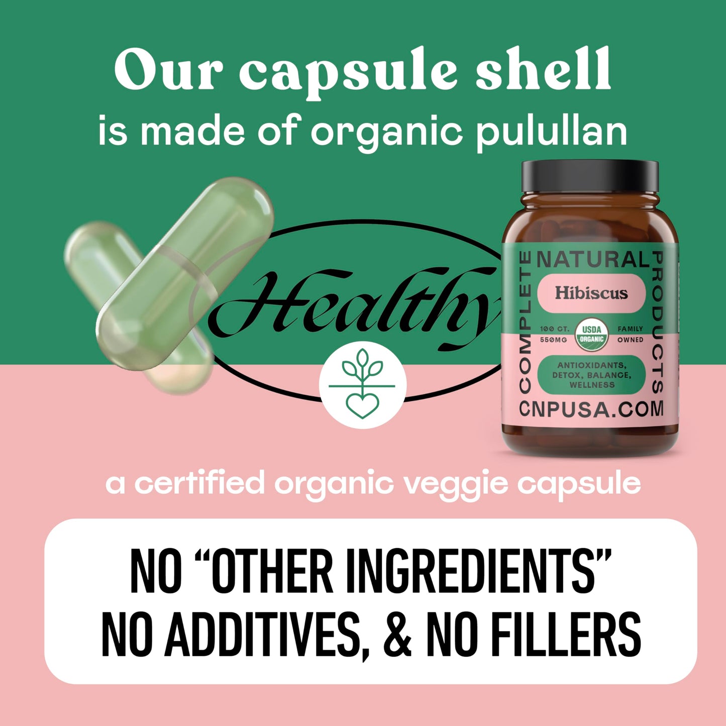 Complete Natural Products Organic Hibiscus Capsules 550mg, 100 Capsules