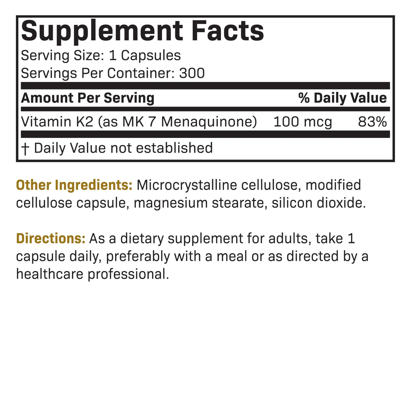 Futurebiotics Vitamin K2 as MK-7 100 mcg Capsule, 300 Vegetarian Capsules