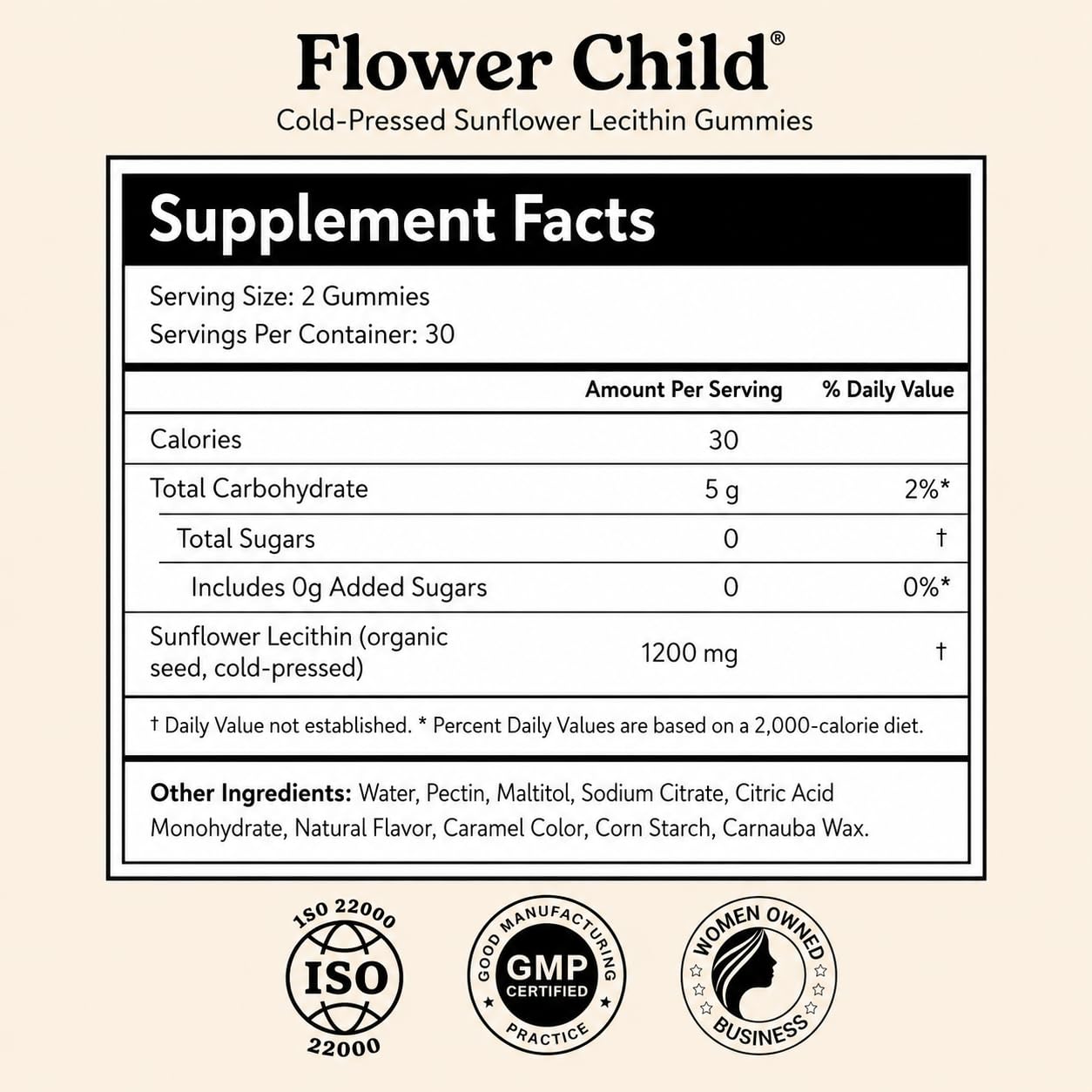 Flower Child Sunflower Lecithin Cold-Pressed Gummies 60 Count