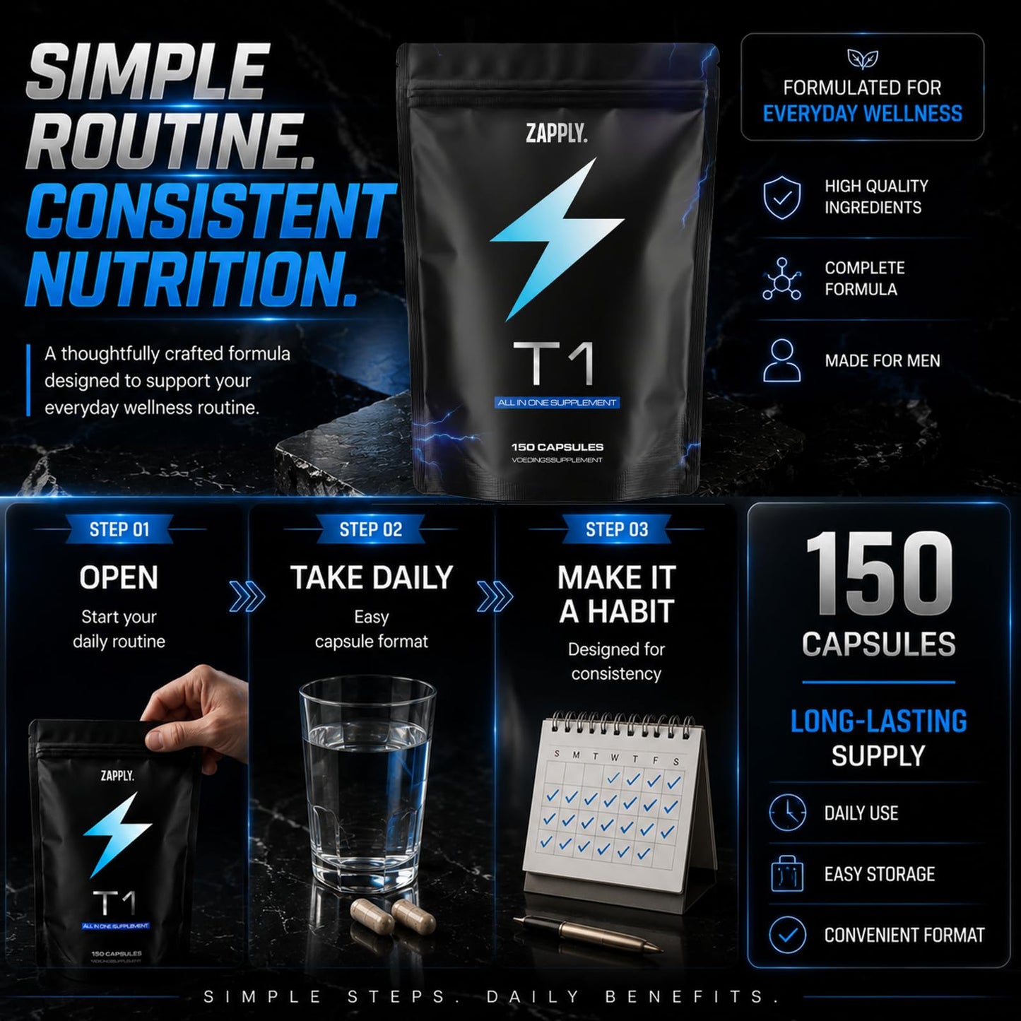 ZAPPLY T1 Supplement Capsule, 150 Capsules