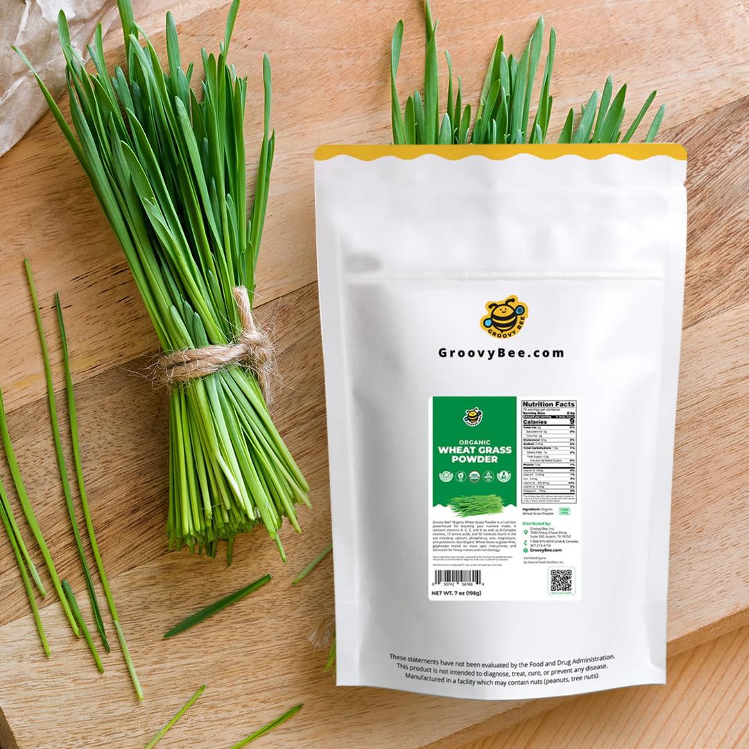 GROOVY BEE Organic Wheat Grass Powder, 7 oz