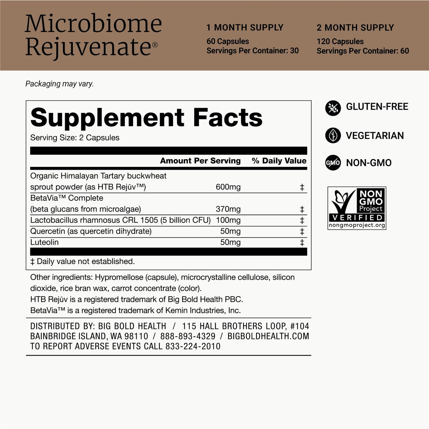 BIG BOLD HEALTH Microbiome Rejuvenate Prebiotic + Probiotic Supplement for Gut Health & Immune Support with Himalayan Tartary Buckwheat Gluten-Free Capsules, 120