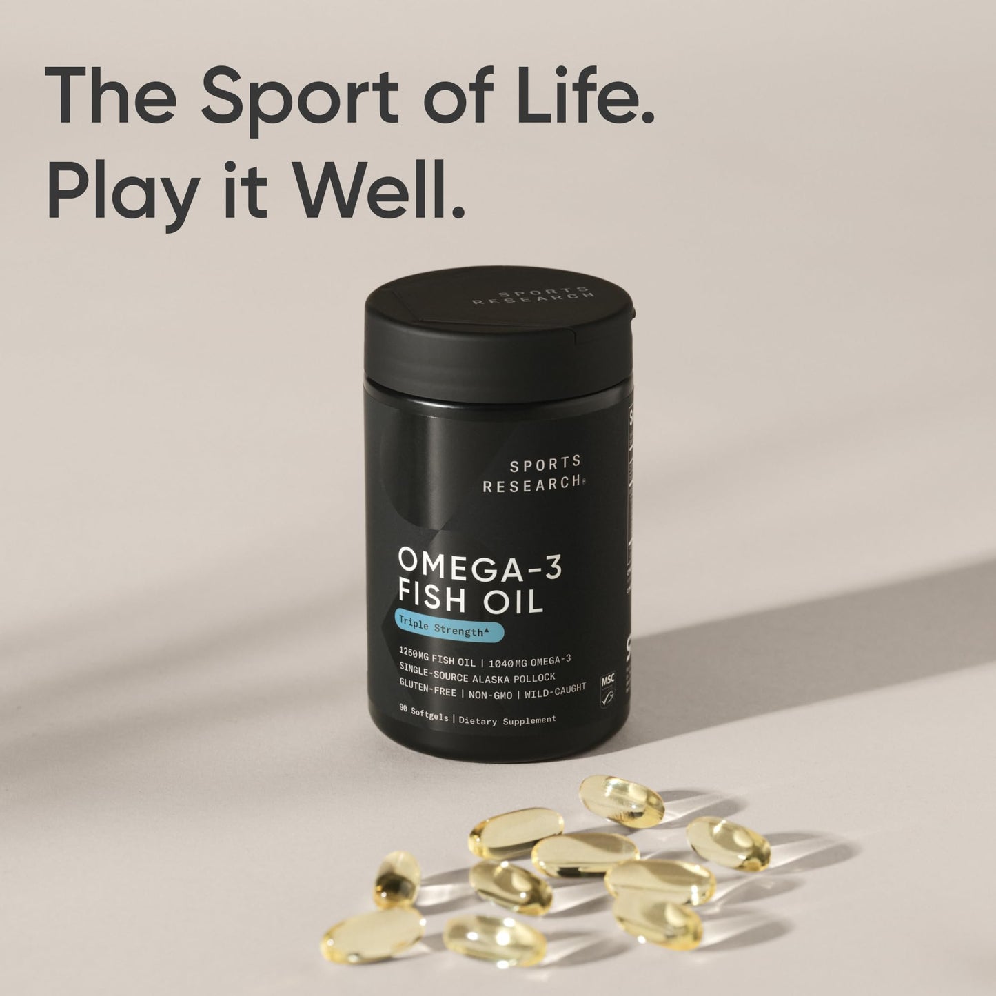 Sports Research Omega-3 Fish Oil 1250 Softgel Capsules 90 Count