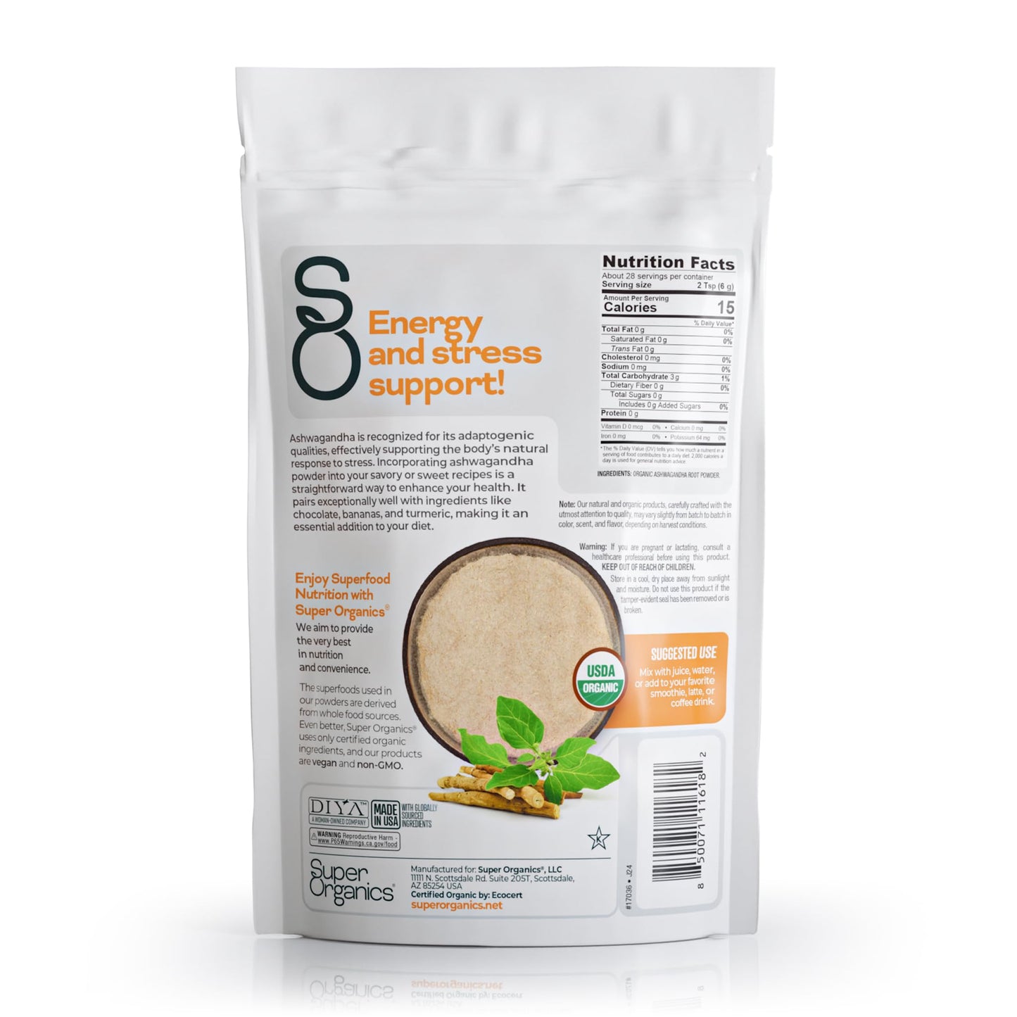 Super Organics Ashwagandha Root Powder 6 oz