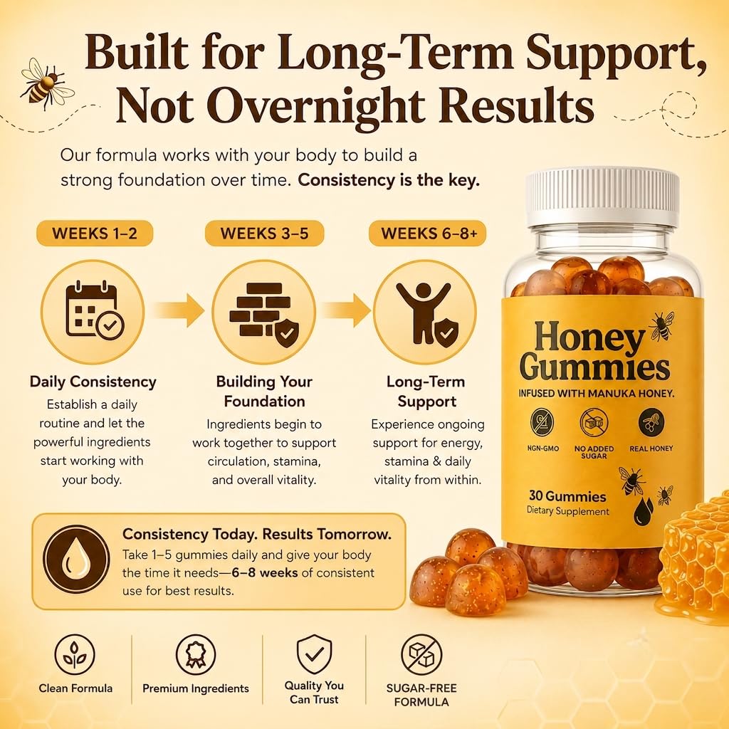HoneyGummies New Zealand Manuka Honey MGO 83+ Shilajit, Ashwagandha & Sea Moss Gummies, 60 Gummies