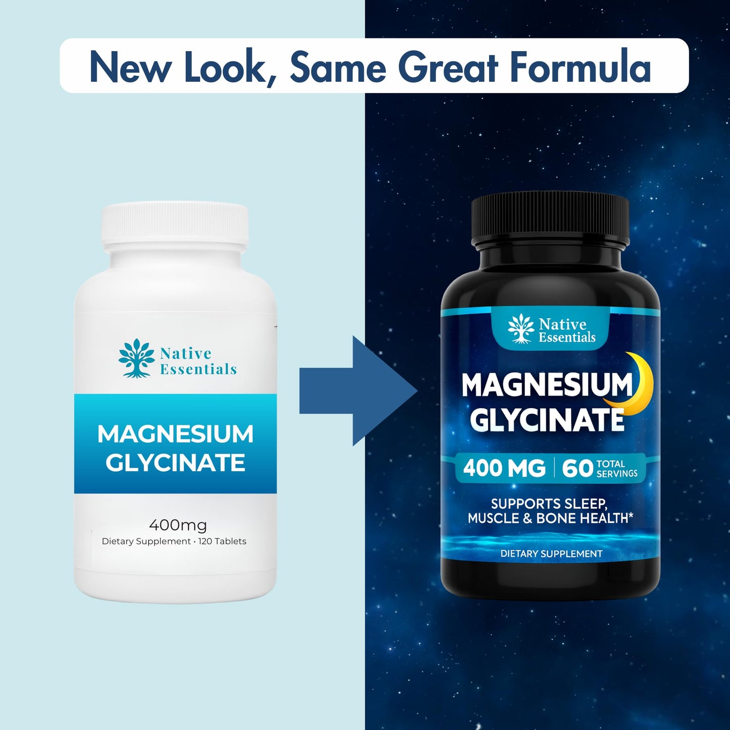 Native Essentials Magnesium Glycinate 400mg - High Absorption Sleep Muscle Bone Support, 120 Capsules