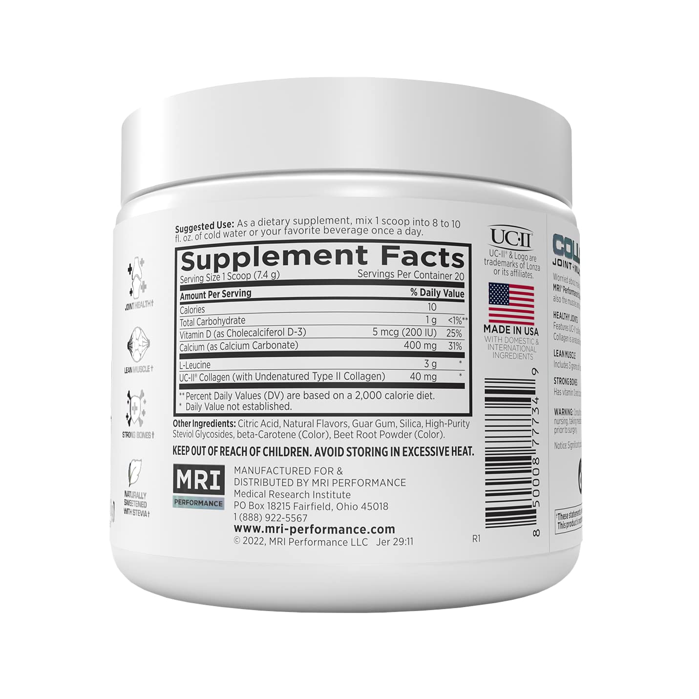 MRI Collagen Peptides Powder, Joint & Bone Support, Type I & III, 1 oz