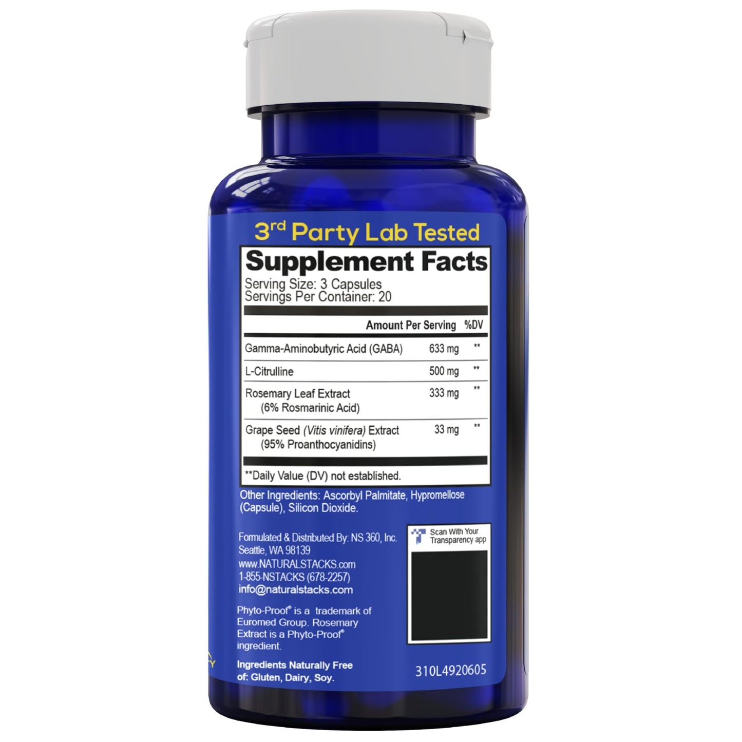 Natural Stacks GABA Brain Food, Sleep & Relaxation Support with L-Citrulline 120 Capsules
