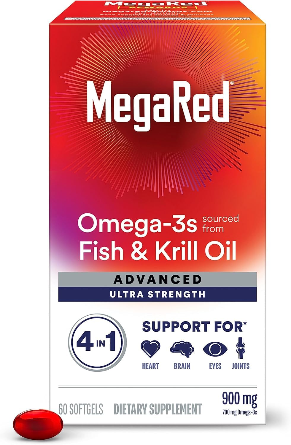 MegaRed Advanced 4in1 900mg Concentrated Omega-3 Fish & Krill Oil Softgels, 120 Count