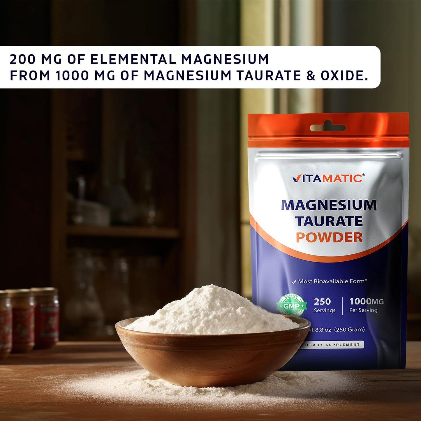 Vitamatic Magnesium Taurate 1000mg Powder 8.8 oz 250 Servings