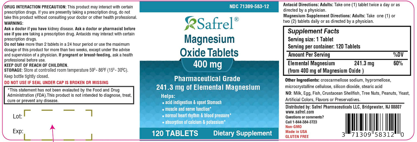 Safrel Magnesium 400mg Capsule, 120 Count