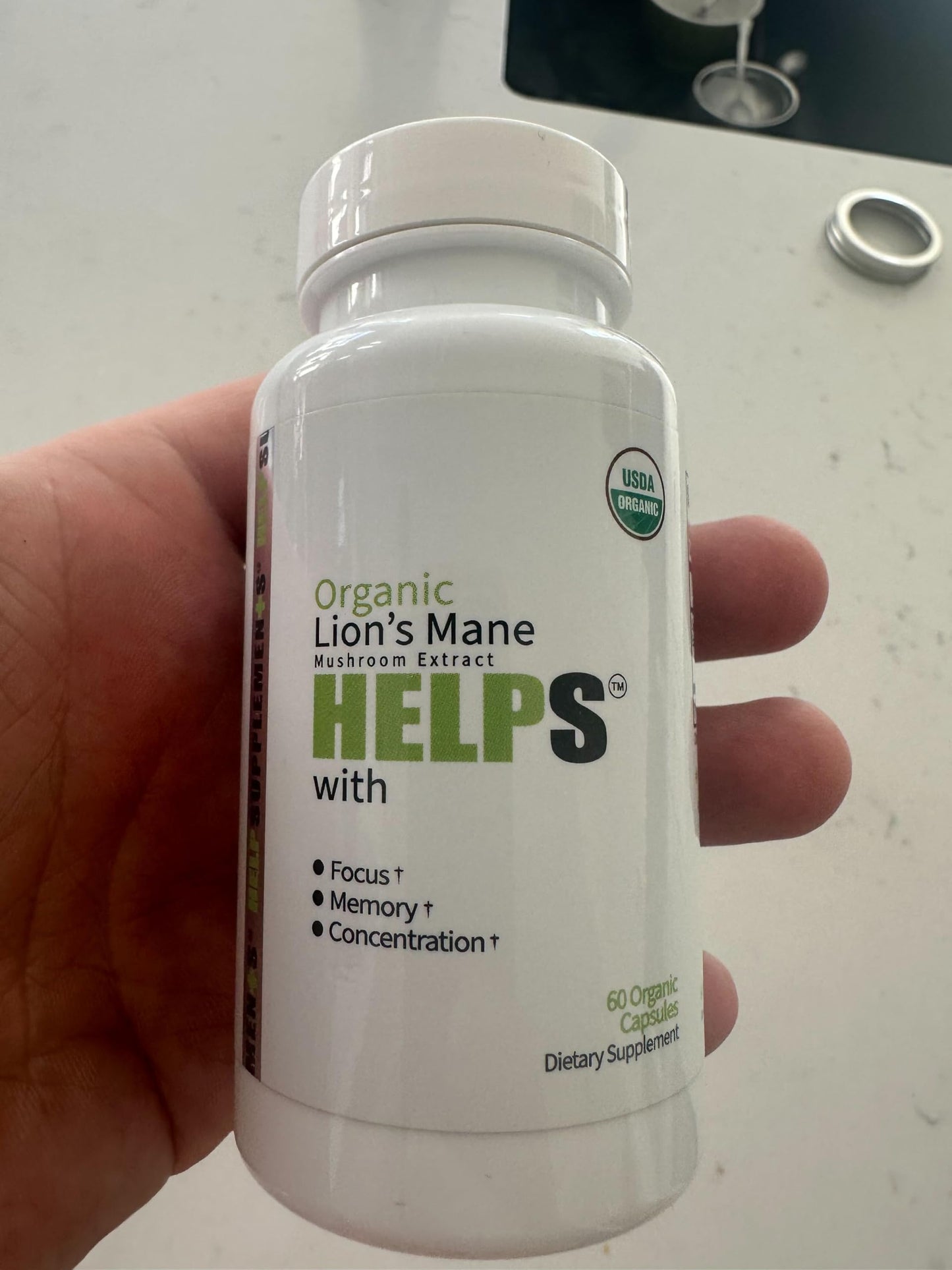 Help Supplements Organic Lion's Mane Mushroom Capsules, 1000mg Lion's Mane Powder Extract, 60 Capsules