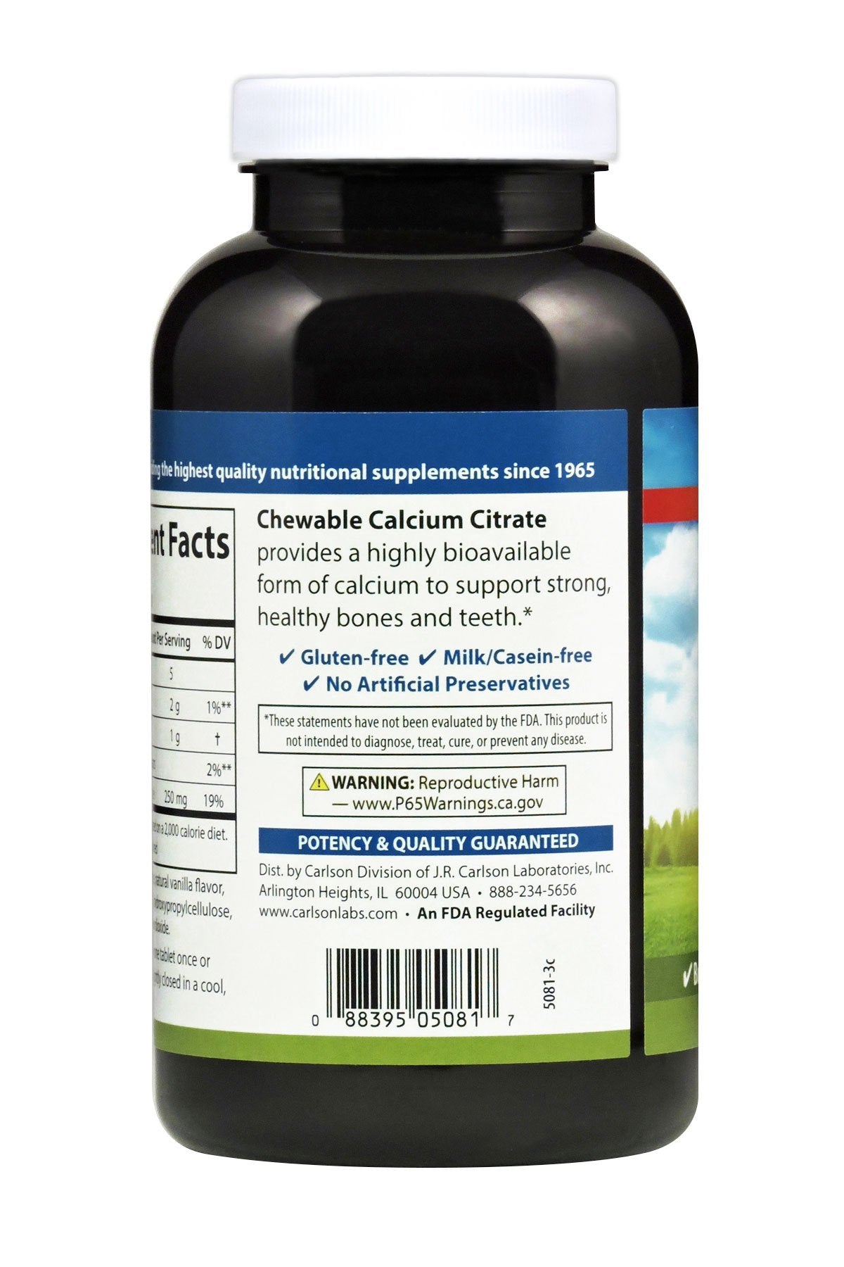 Carlson Chewable Calcium Citrate 250 mg, Vanilla, 120 Tablets