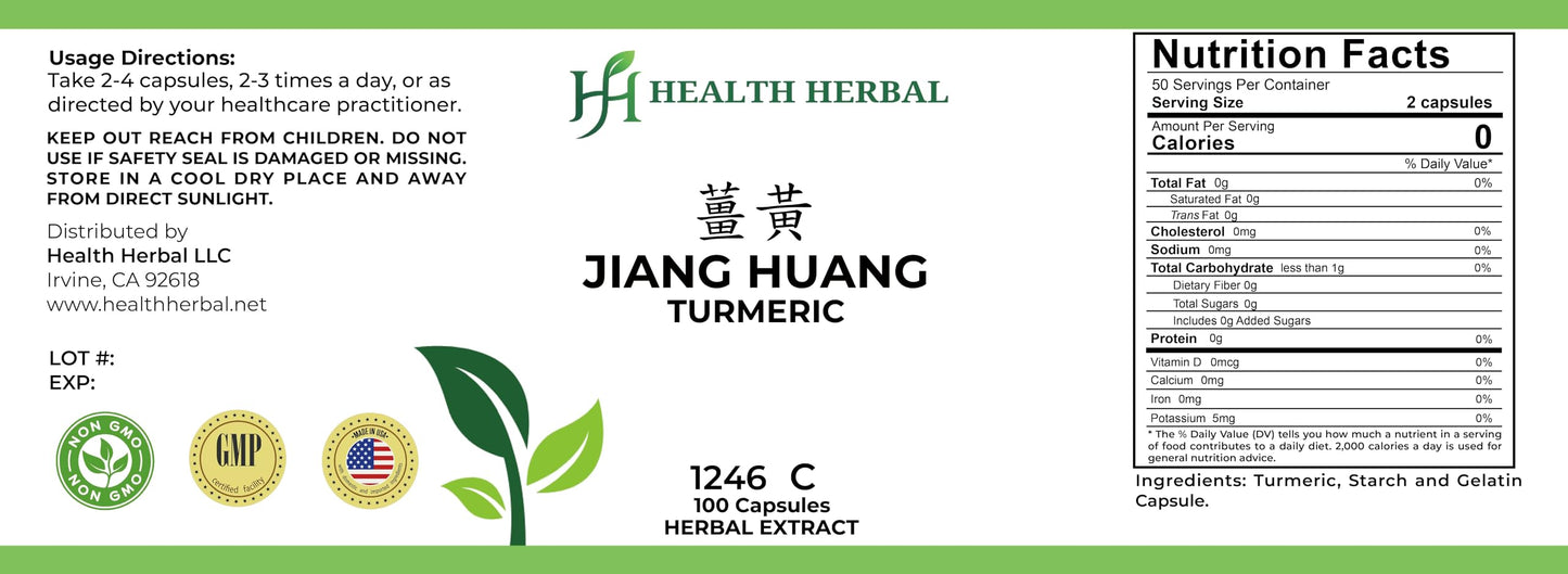 Health Herbal Jiang Huang Turmeric 100 Capsules