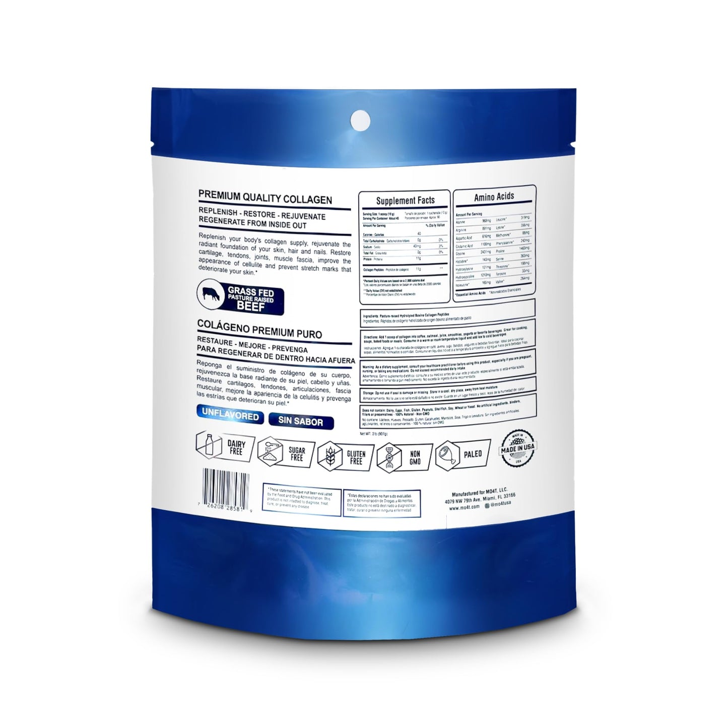 MOMOF4TRANSFORM MO4T Collagen Peptides Collagen Powder - Hydrolyzed Collagen - Grass-Fed - Unflavored, 1 Pound, 16