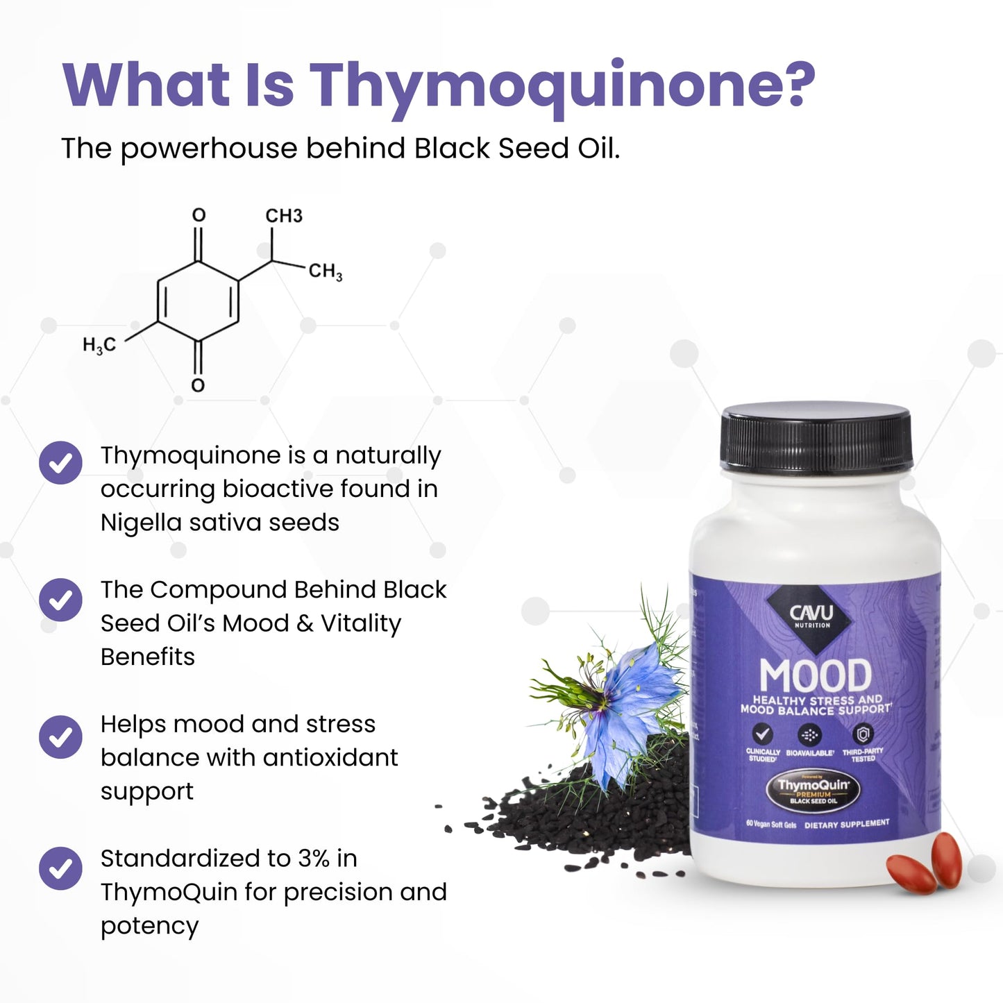 ThymoQuin Mood Support Supplement With Full-Spectrum Cold-Pressed Black Seed Oil (3% Thymoquinone) Softgel 60 Count