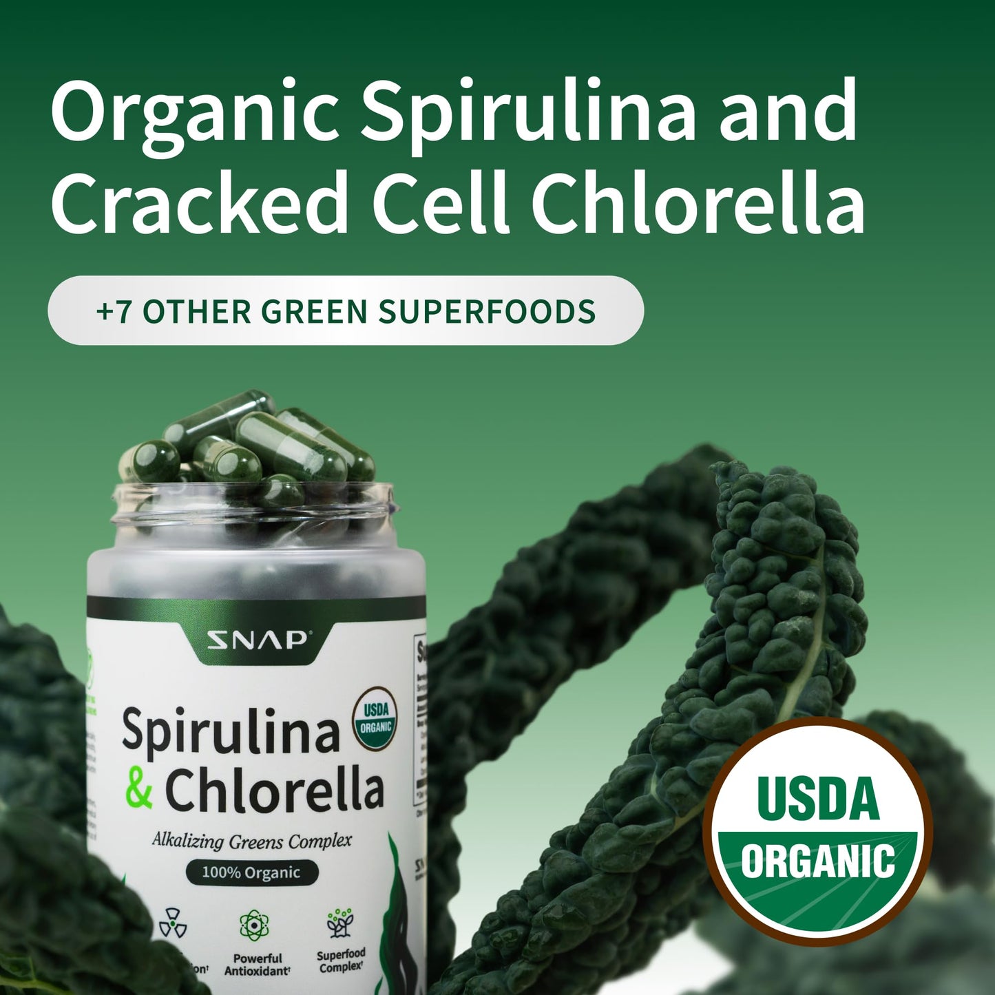 Snap Supplements Cholesterol Health + Organic Spirulina and Chlorella Bundle, 180 Vegetarian Capsules
