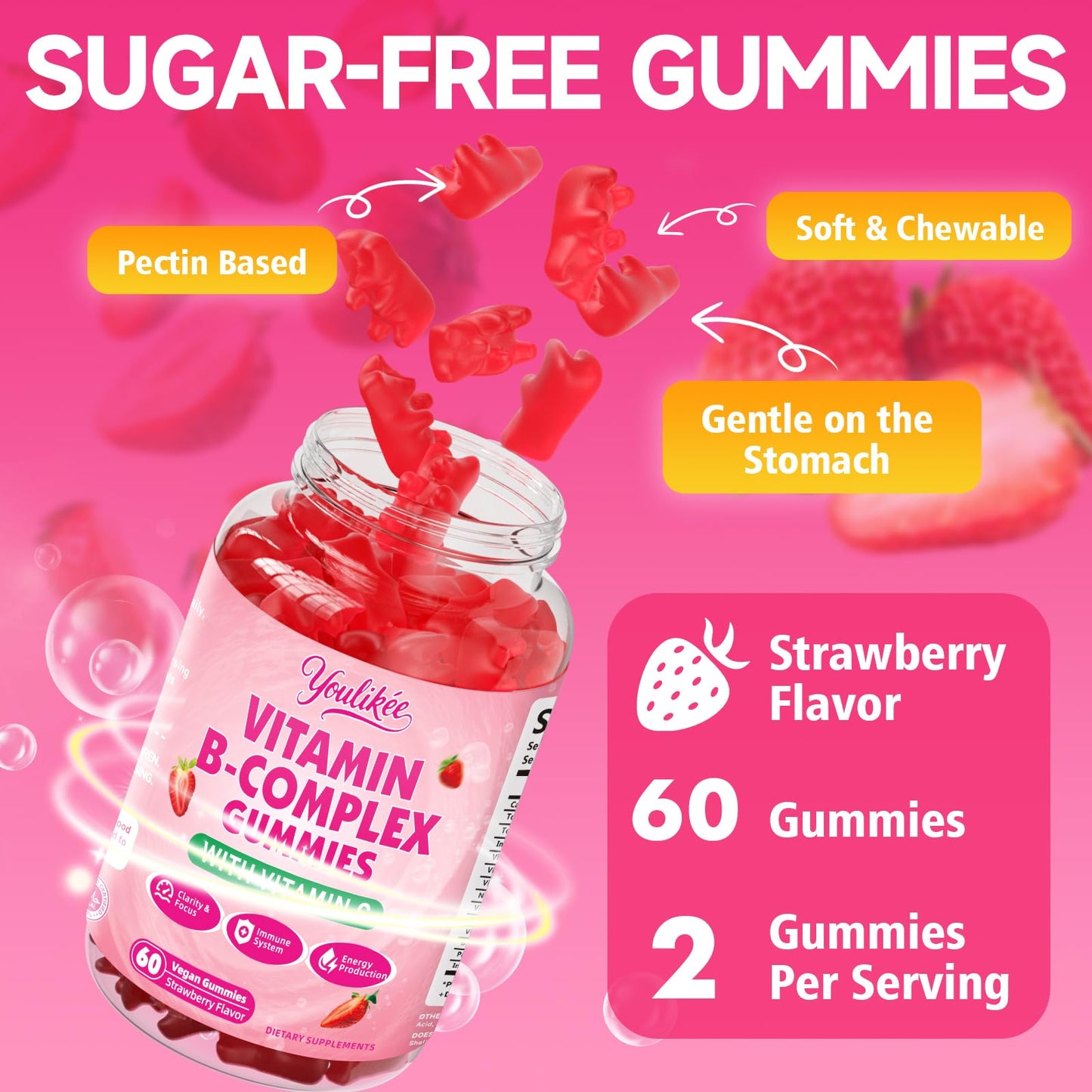 Youlikee Vitamin B-Complex Gummies for Women & Men, 60 Count