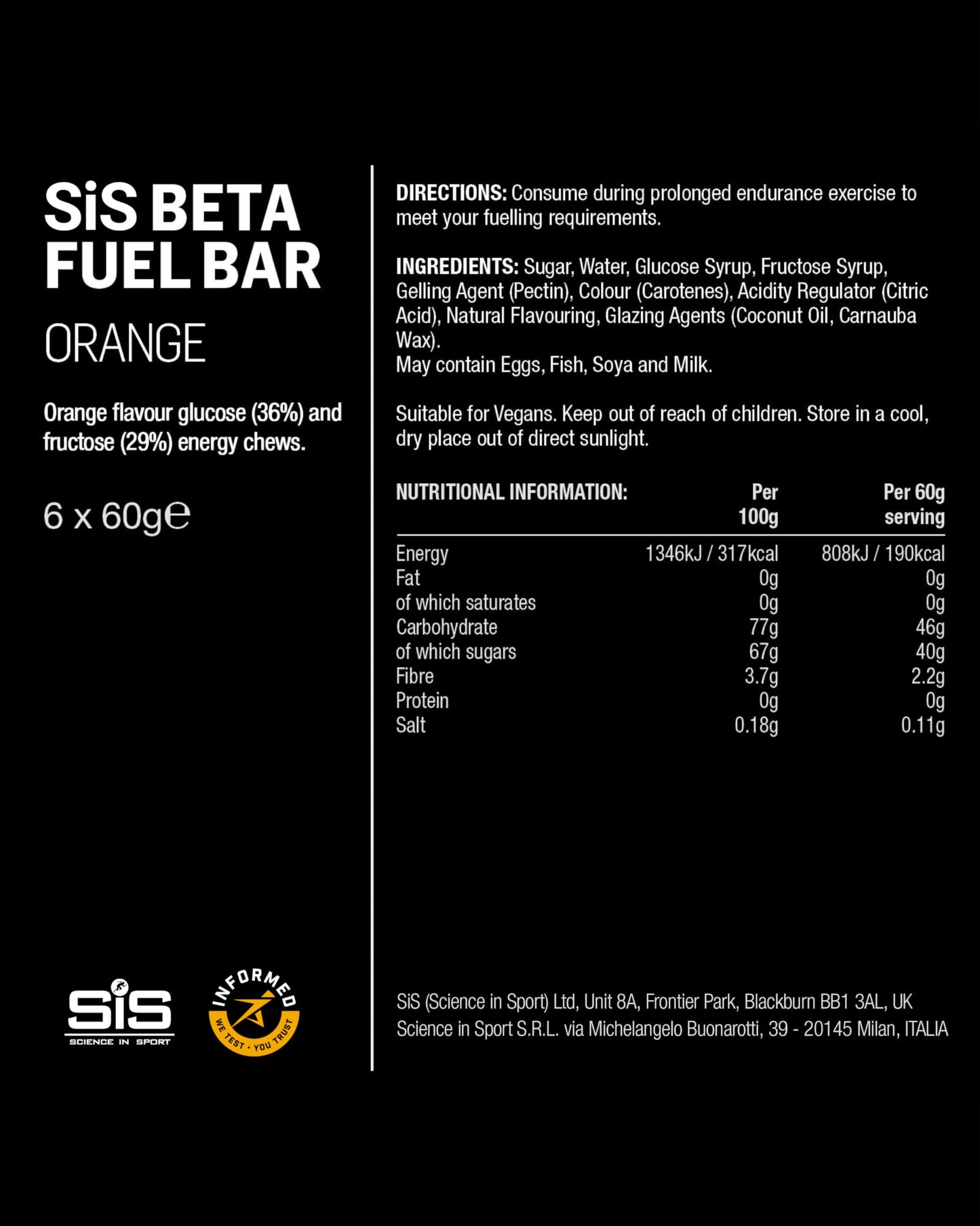 Science in Sport BETA Fuel Energy Chews, 6 Count