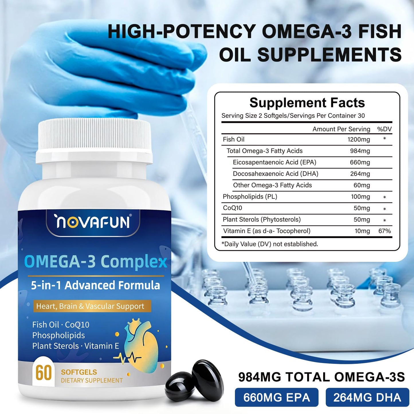 Novafun Omega-3 Fish Oil Softgels, 60 Count