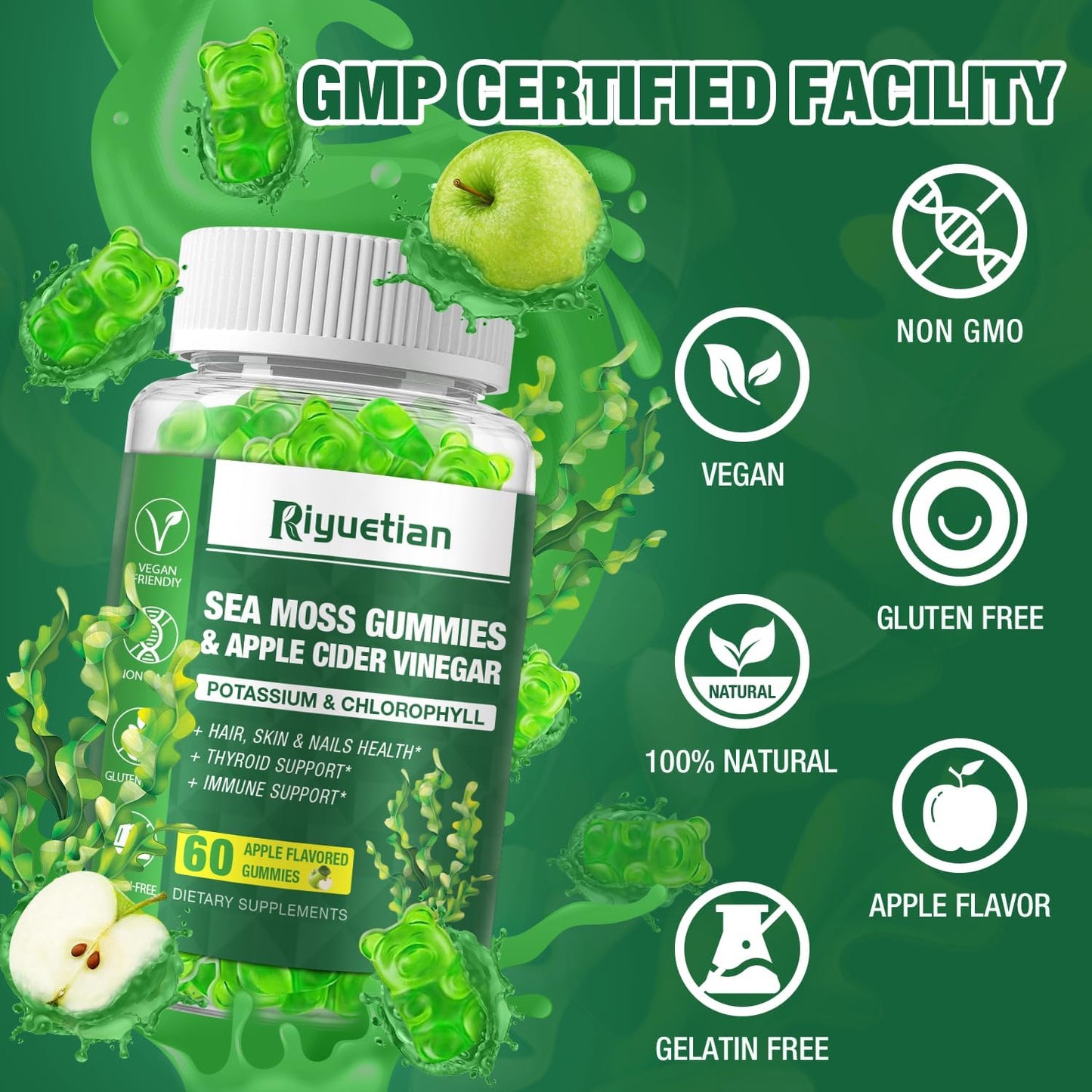 Riyuetian Sea Moss Gummies, 120 Count