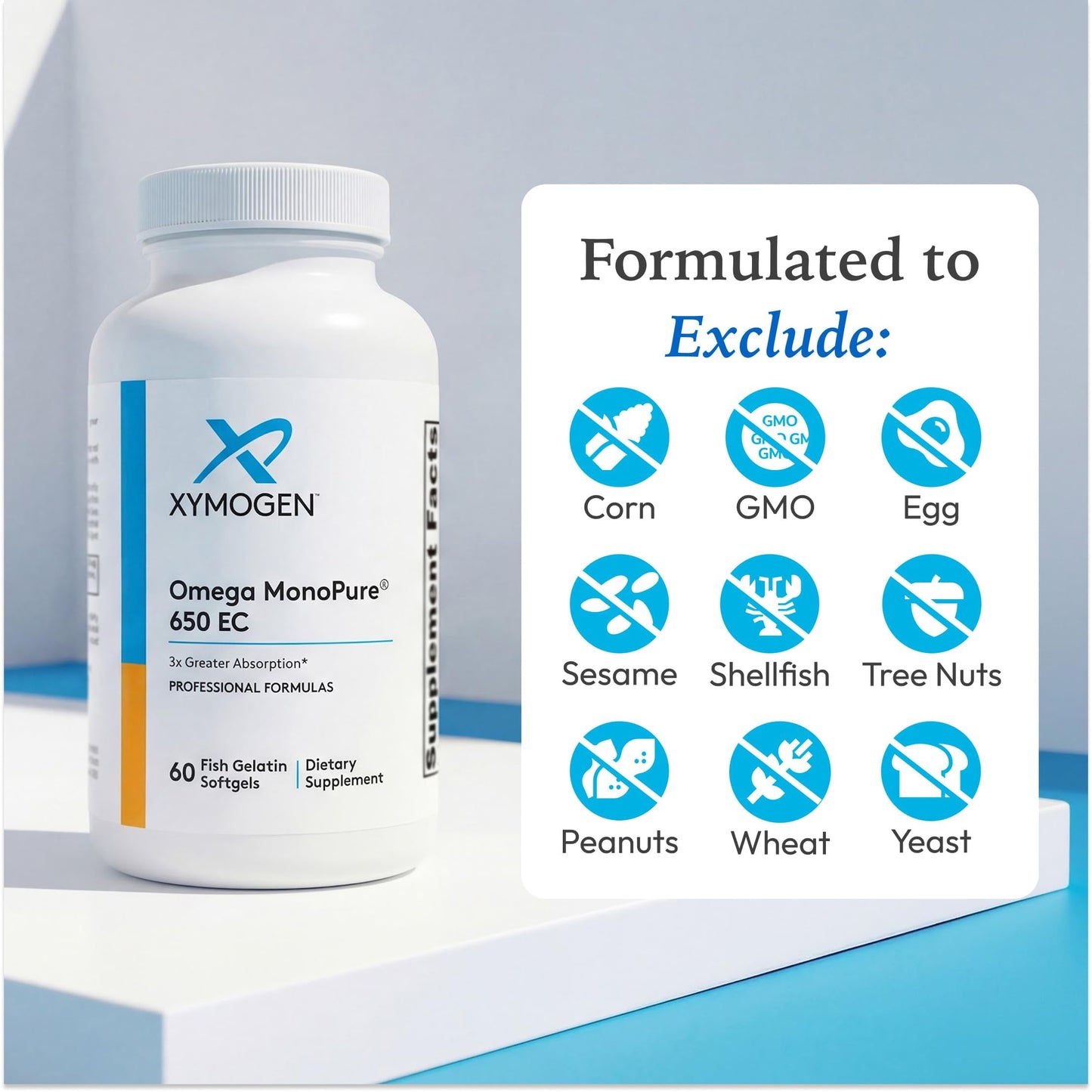 XYMOGEN Omega MonoPure 650 EC DHA & EPA Omega-3 Fish Oil Monoglyceride High Absorption Softgels, 60 Softgels