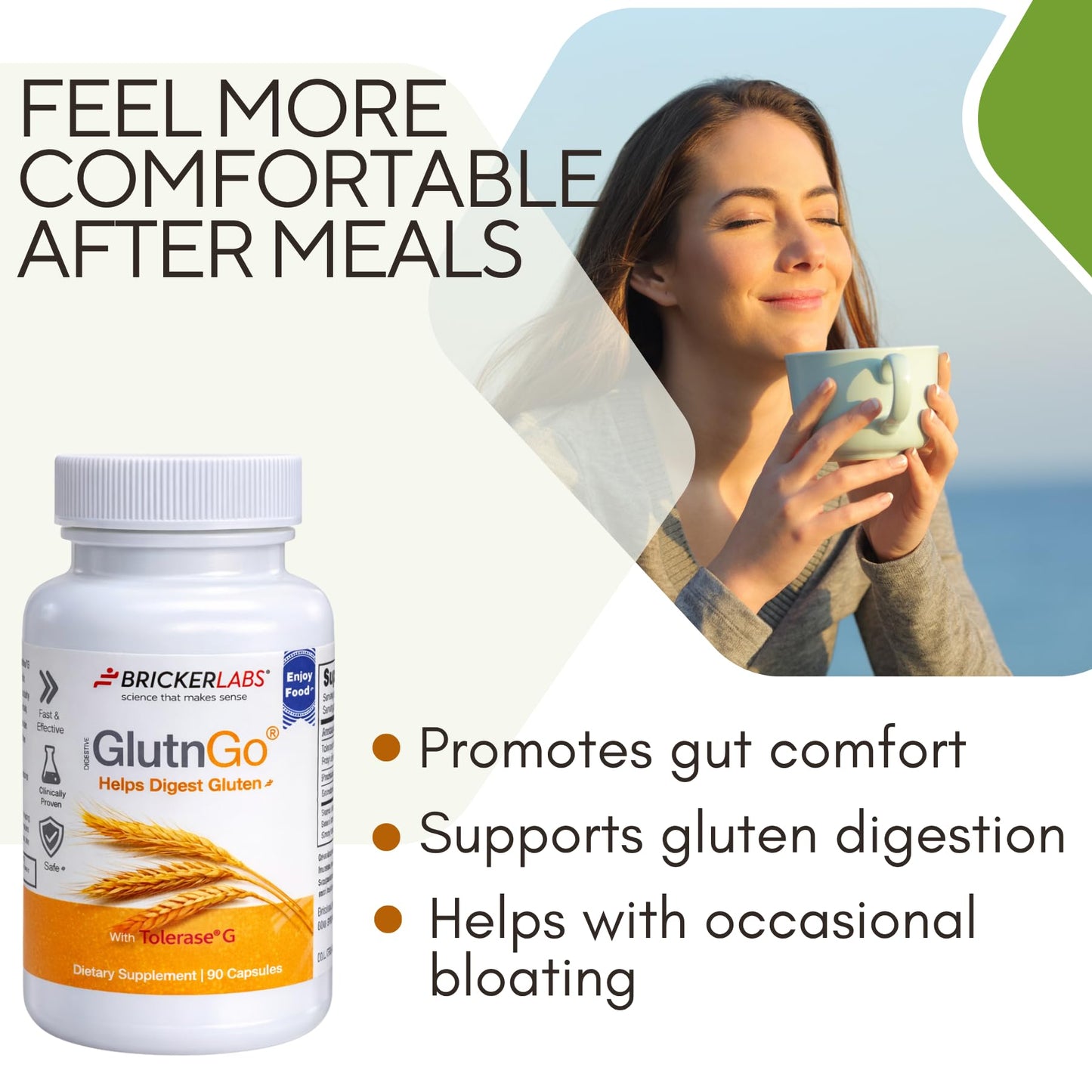 Bricker Labs GlutnGo Gluten Digestive Enzyme with Tolerase G 100mg Capsules, 90 Count