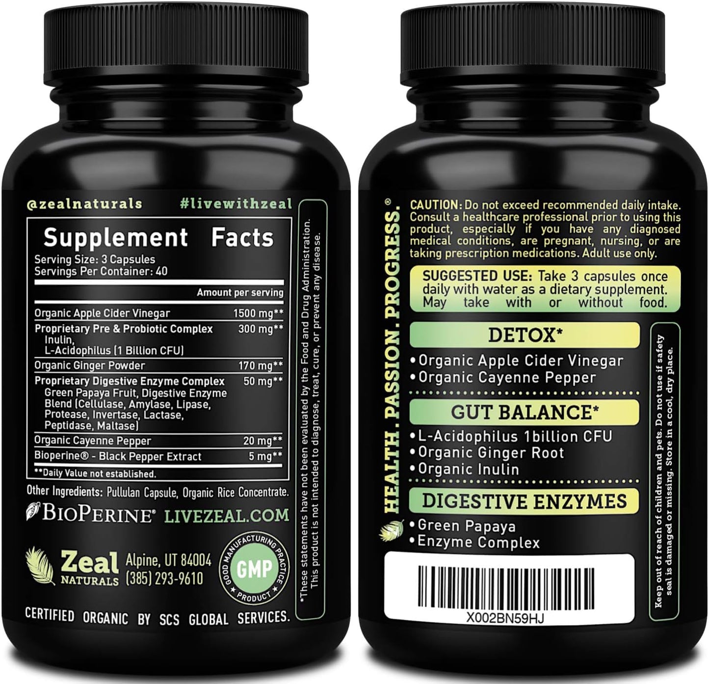 Zeal Naturals Organic Apple Cider Vinegar Capsules + Digestive Enzymes & Probiotics, 120 Capsules