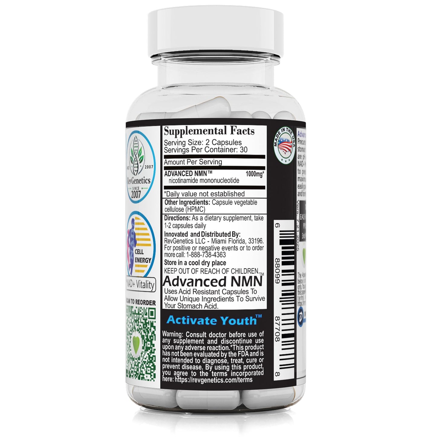REVGENETICS NMN 1000mg Nicotinamide Mononucleotide Supplement Capsule 60 Count
