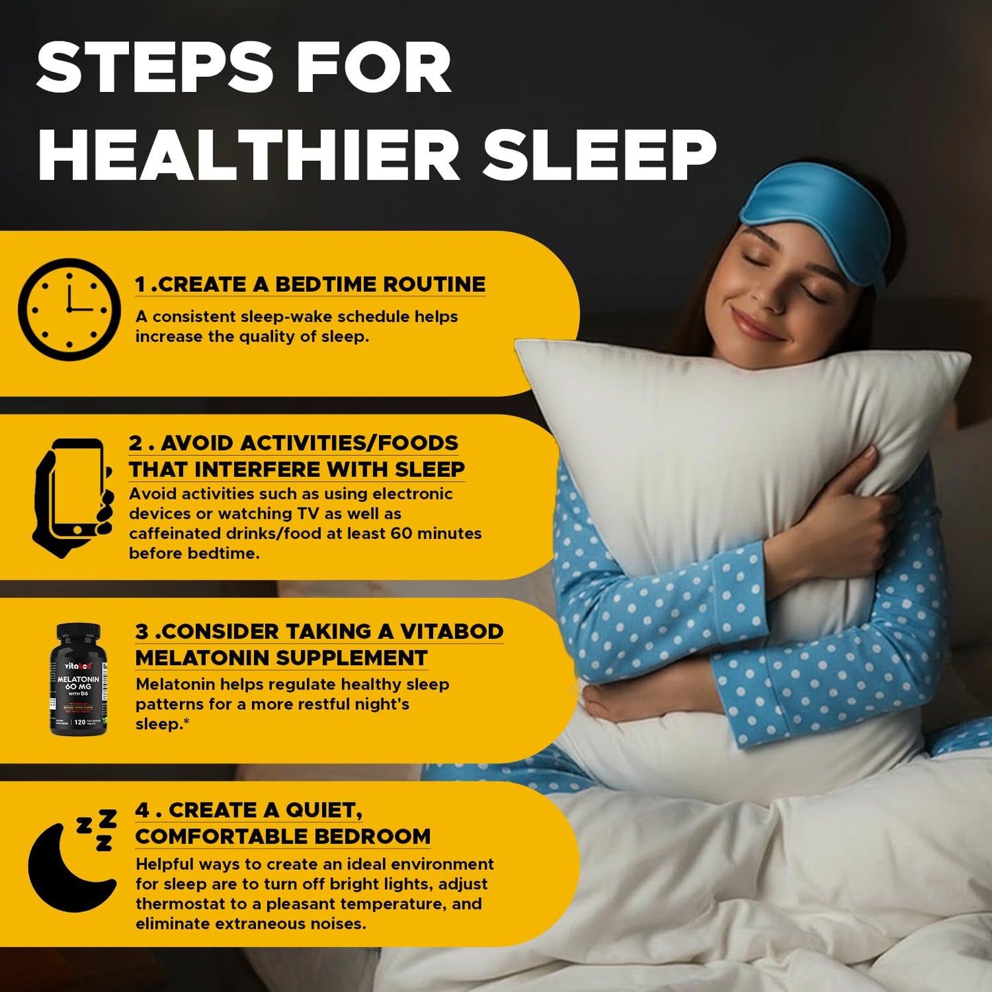 Vitabod Melatonin 60 mg with Vitamin B6 Tablet, 120 Count